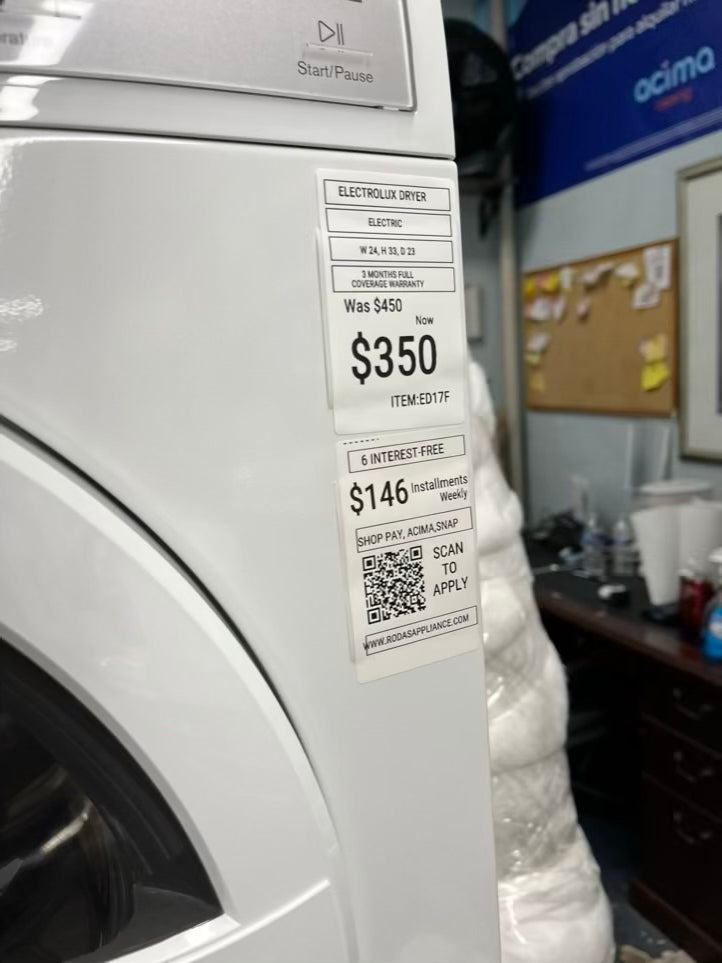 ^ITEM #ED17F Electrolyx front load electric dryer 220v large capacity stackable 27”