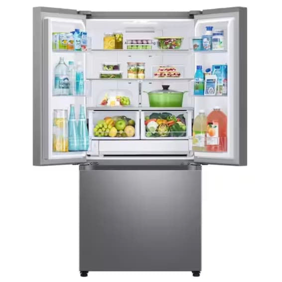 ★ Samsung Open Box 33 in. W 24.5 cu. ft. 3-Door French Door Smart Refrigerator in Stainless Steel with Dual Icemaker RF045 - ST2