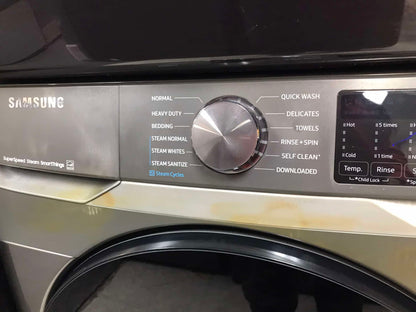 🔥 HOT DEAL ★ Samsung Open Box 4.5 cu. ft. Smart High-Efficiency Front Load Washer with Super Speed  & 7.5 cu. ft. Smart Stackable Vented ELECTRIC Dryer with Steam Sanitize+ in champagne 27 in WD2198