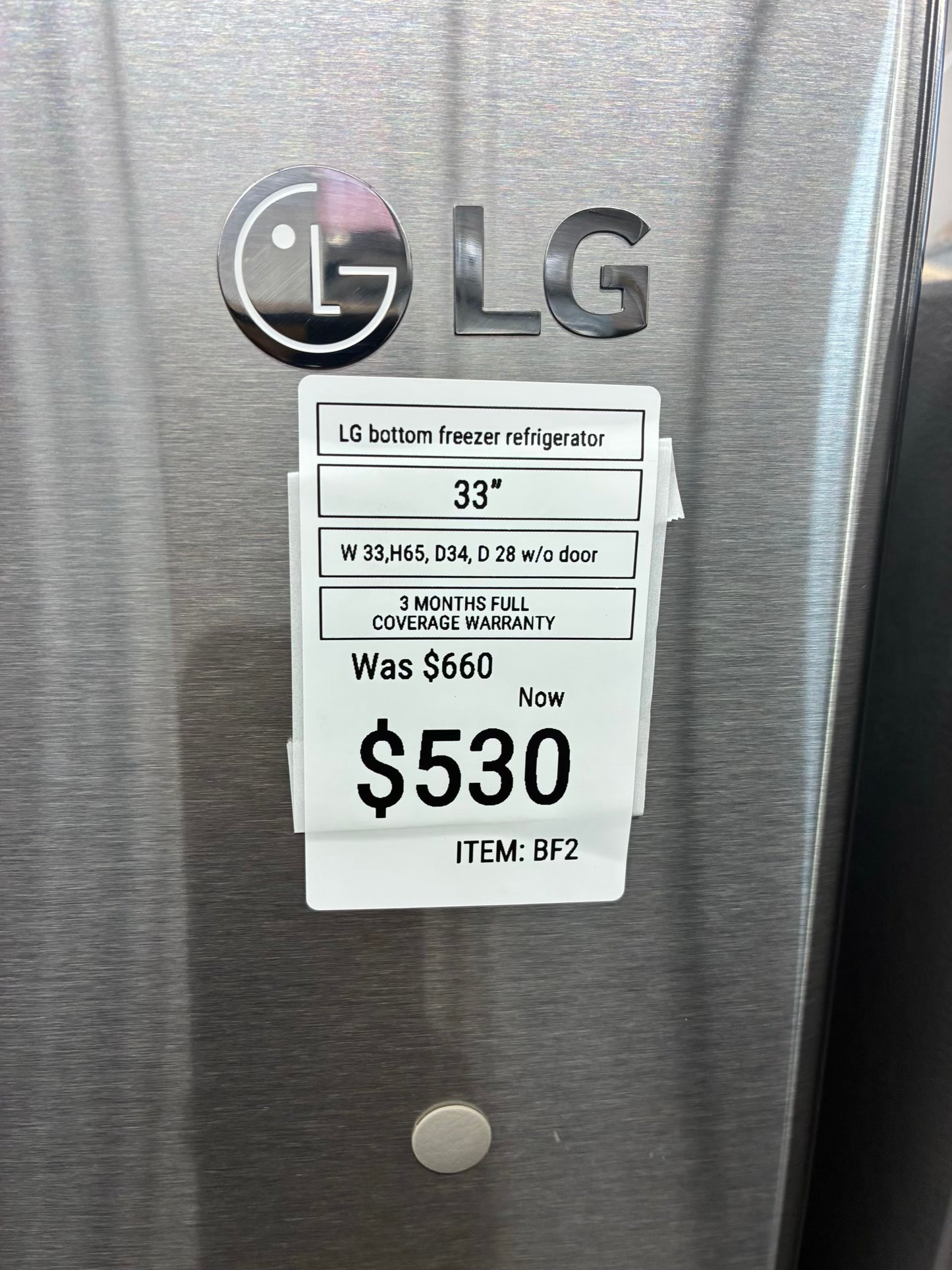 LG bottom freezer stainless steel 33” ice maker