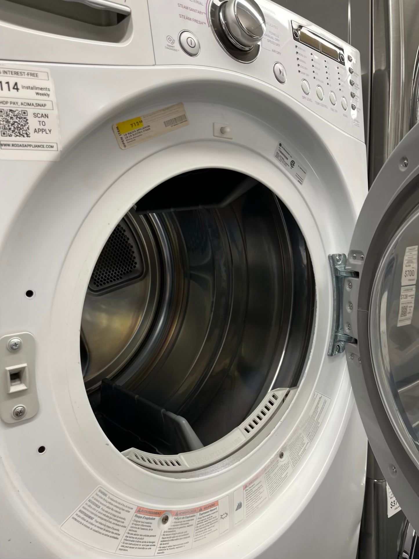 ^ ITEM #WD93D LG front load electric washer and dryer 220v stackable large capacity stainless steel drum 27 in D