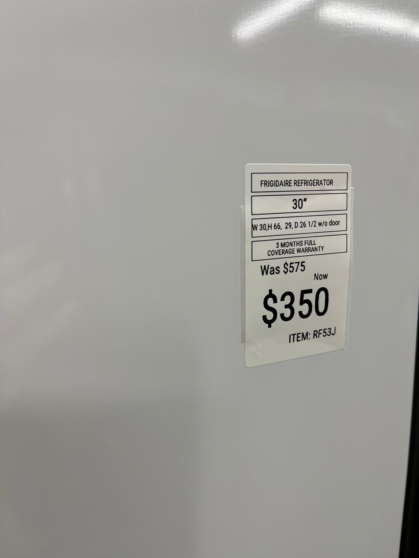 ^ ITEM: #RF53J Frigidaire top freezer white refrigerator 30” in