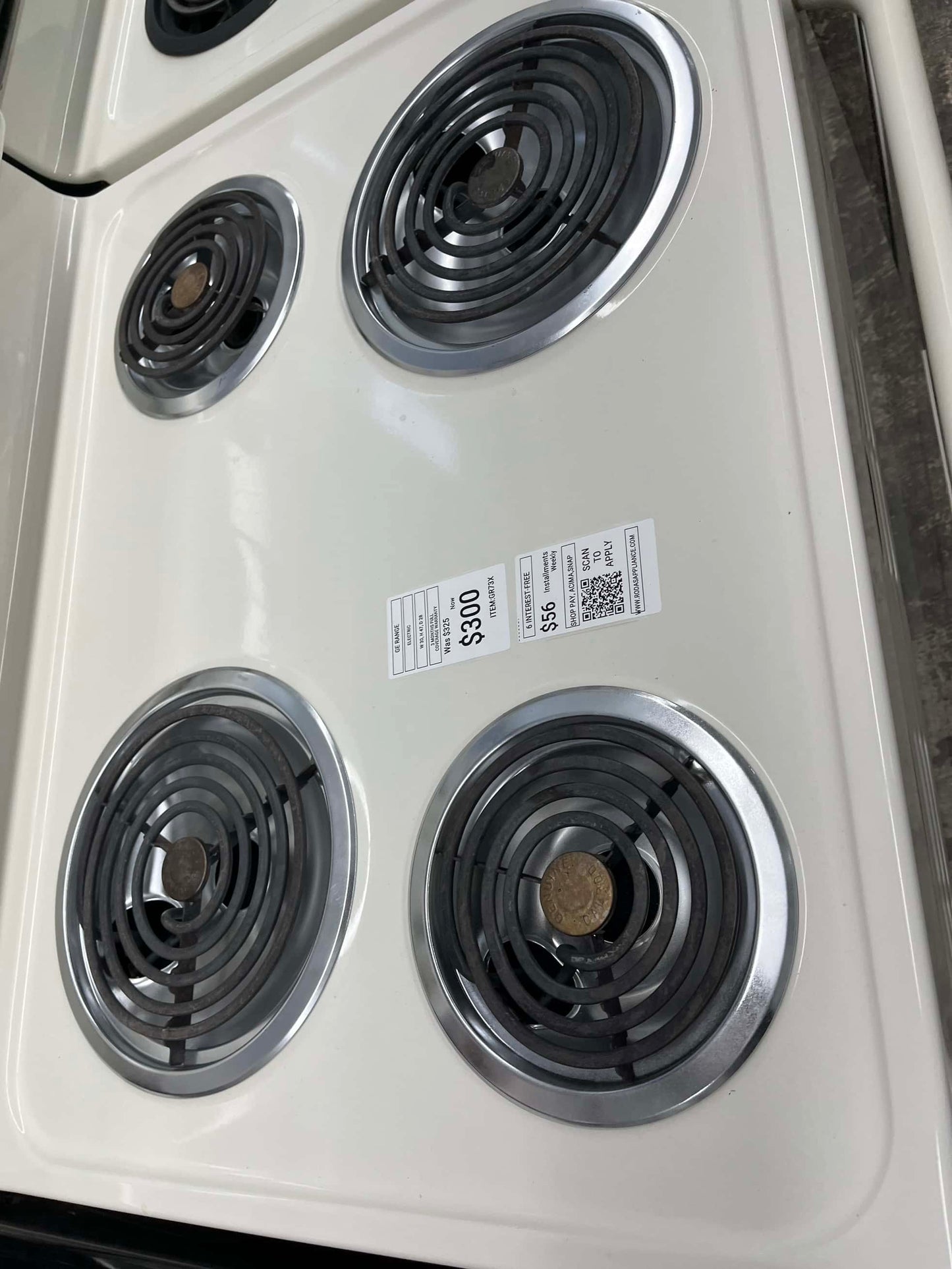 - Item: #GR73X GE electric range 4 burner range 30 in