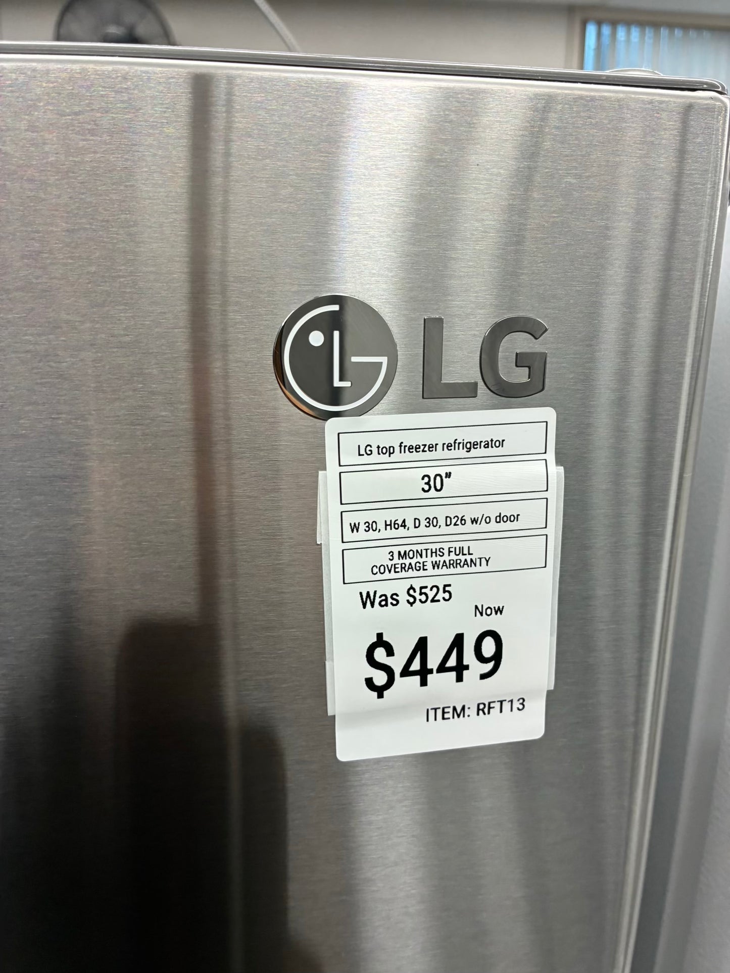 LG stainless steel Top Freezer Refrigerator 30”
