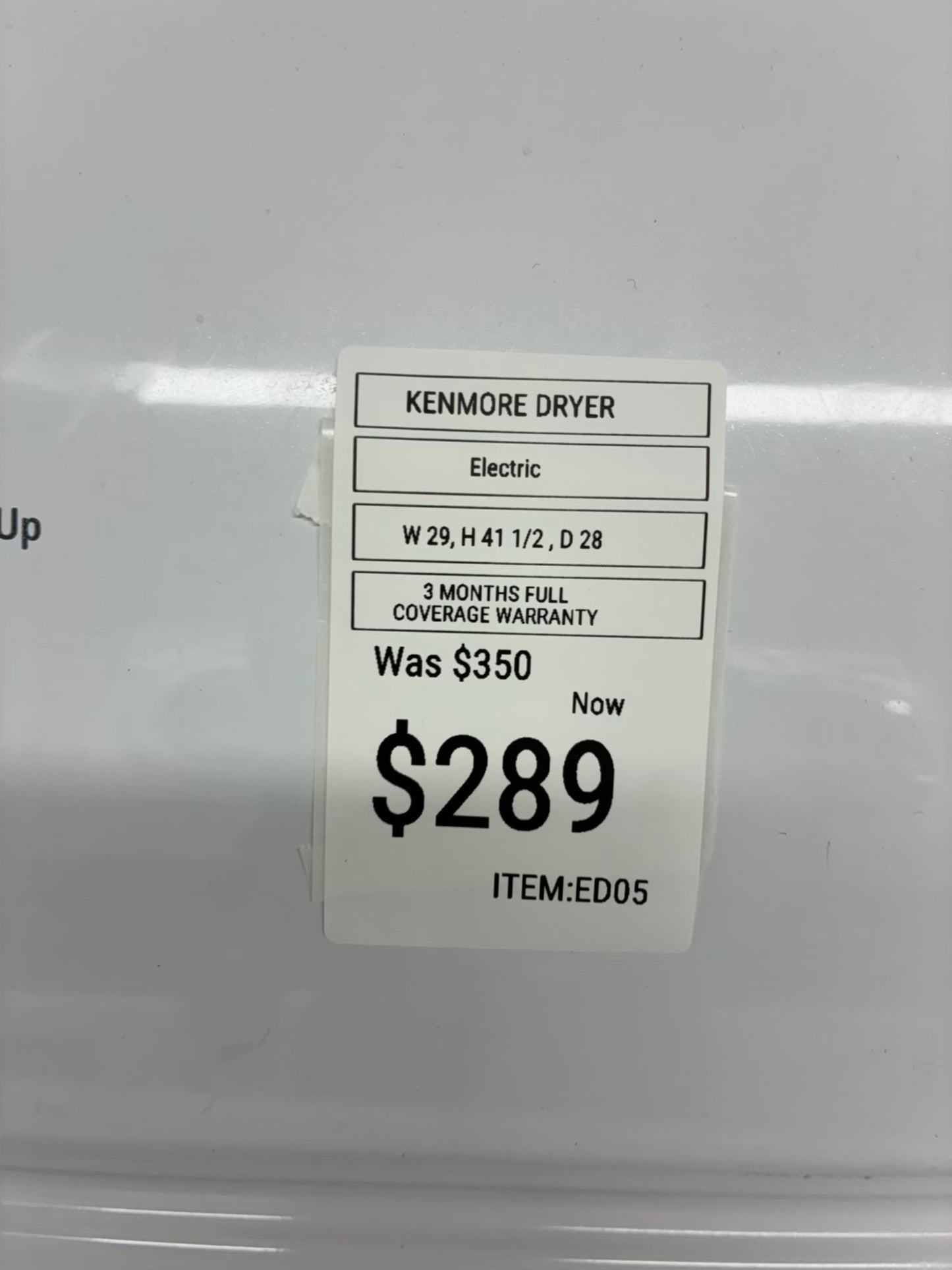 Kenmore side x side dryer electric 220v large capacity 29”