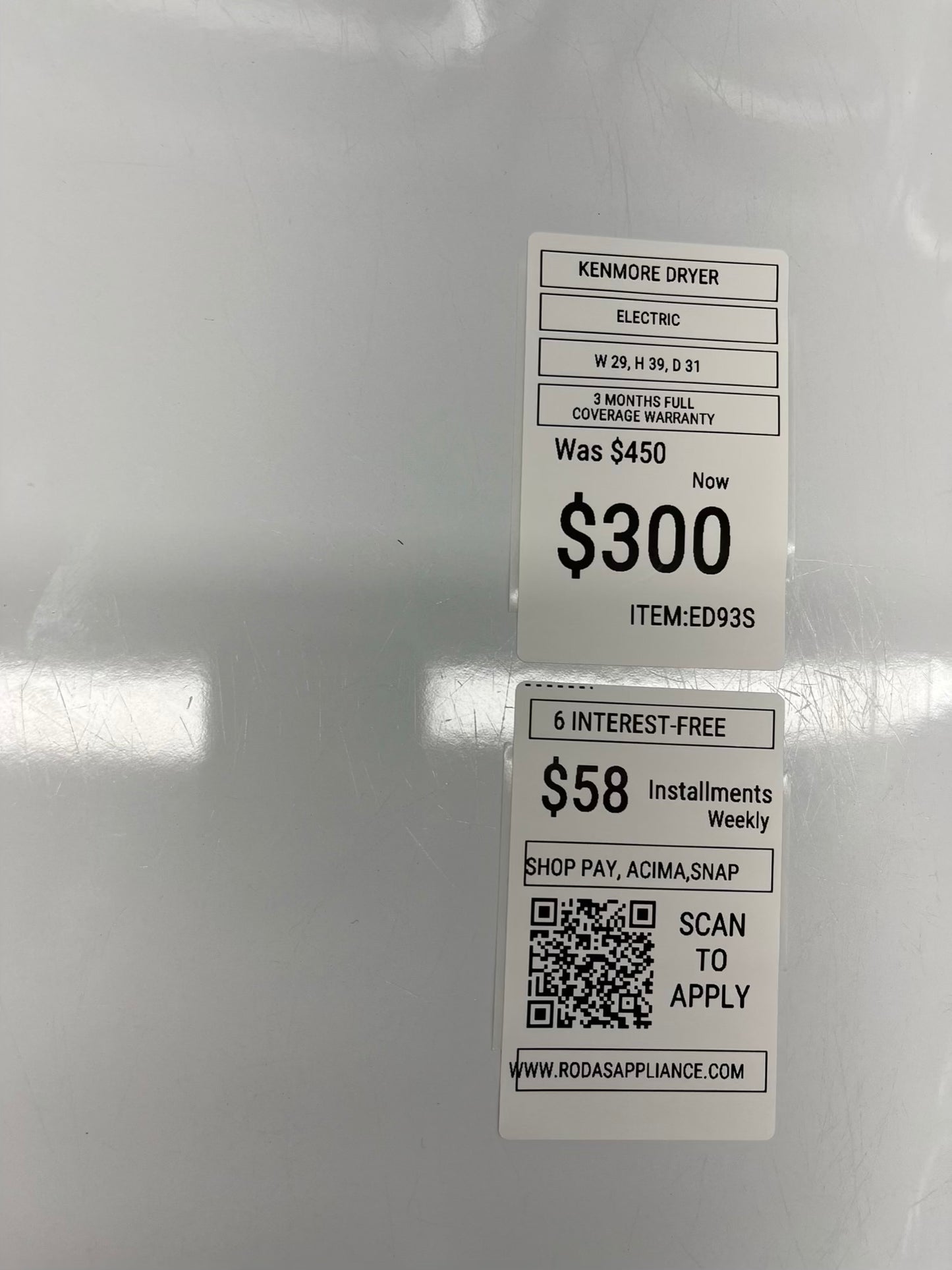 ^ ITEM: #ED93S kenmore electric dryer 29” large capacity