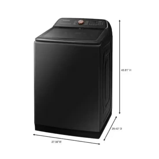 🔥HOT DEAL ★ Samsung Open Box 5.5 cu. ft. Smart High-Efficiency Top Load Washer with Impeller and Auto Dispense System and 7.4 cu. ft. Smart High-Efficiency Vented GAS Dryer with Steam Sanitize+ in Brushed Black WD816