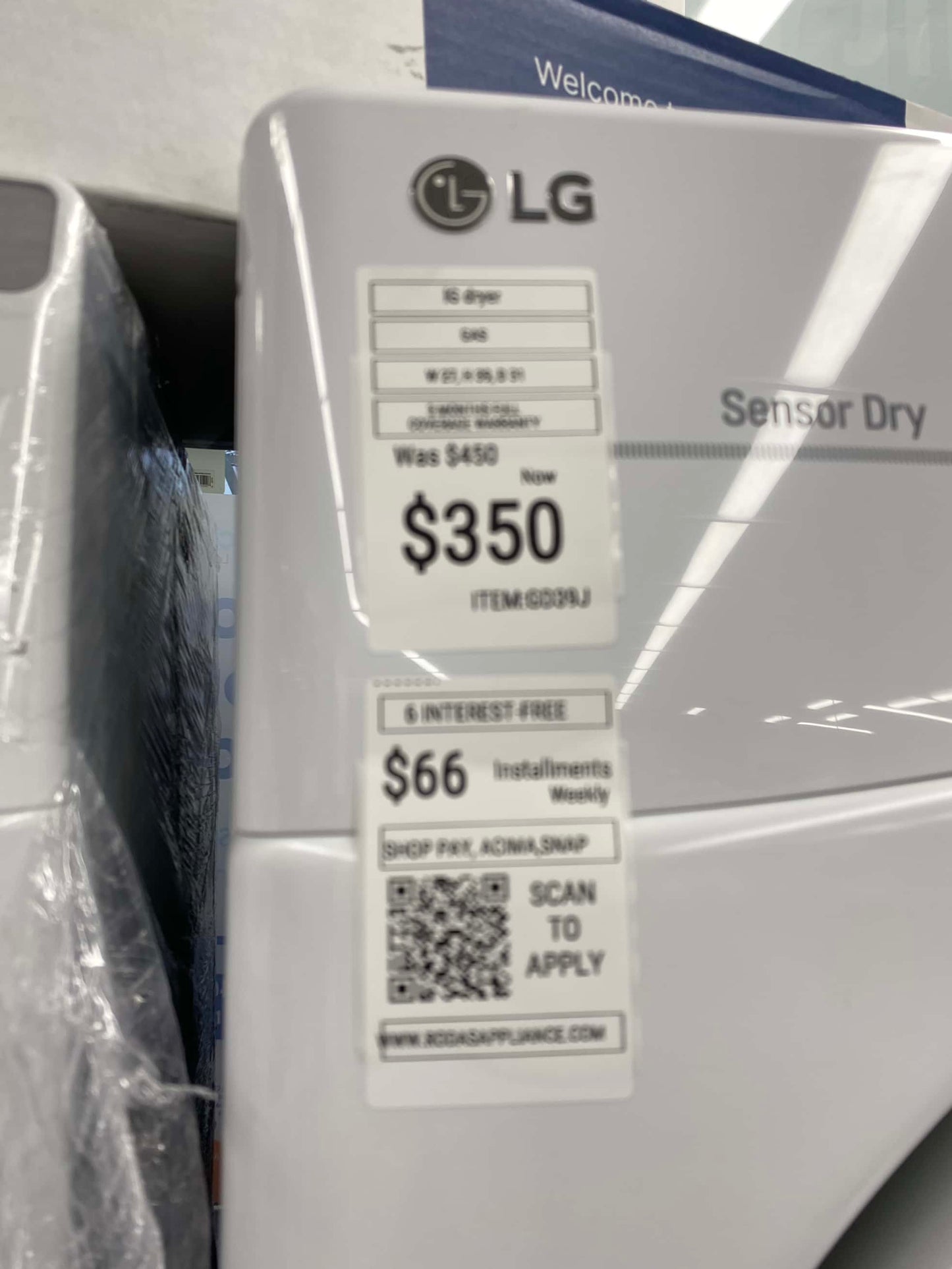 . ITEM #GD39J LG GAS dryer large capacity stainless steel drum 27”