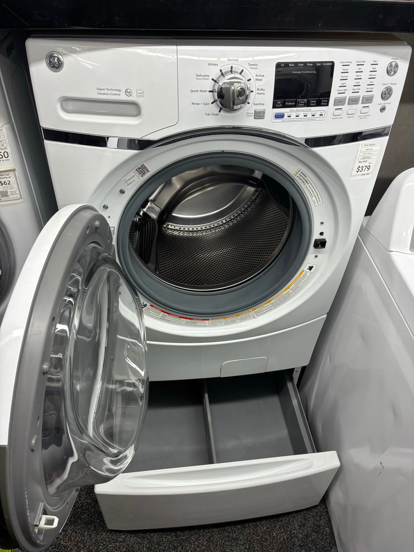 GE front load washer machine super capacity 27” with pedestal