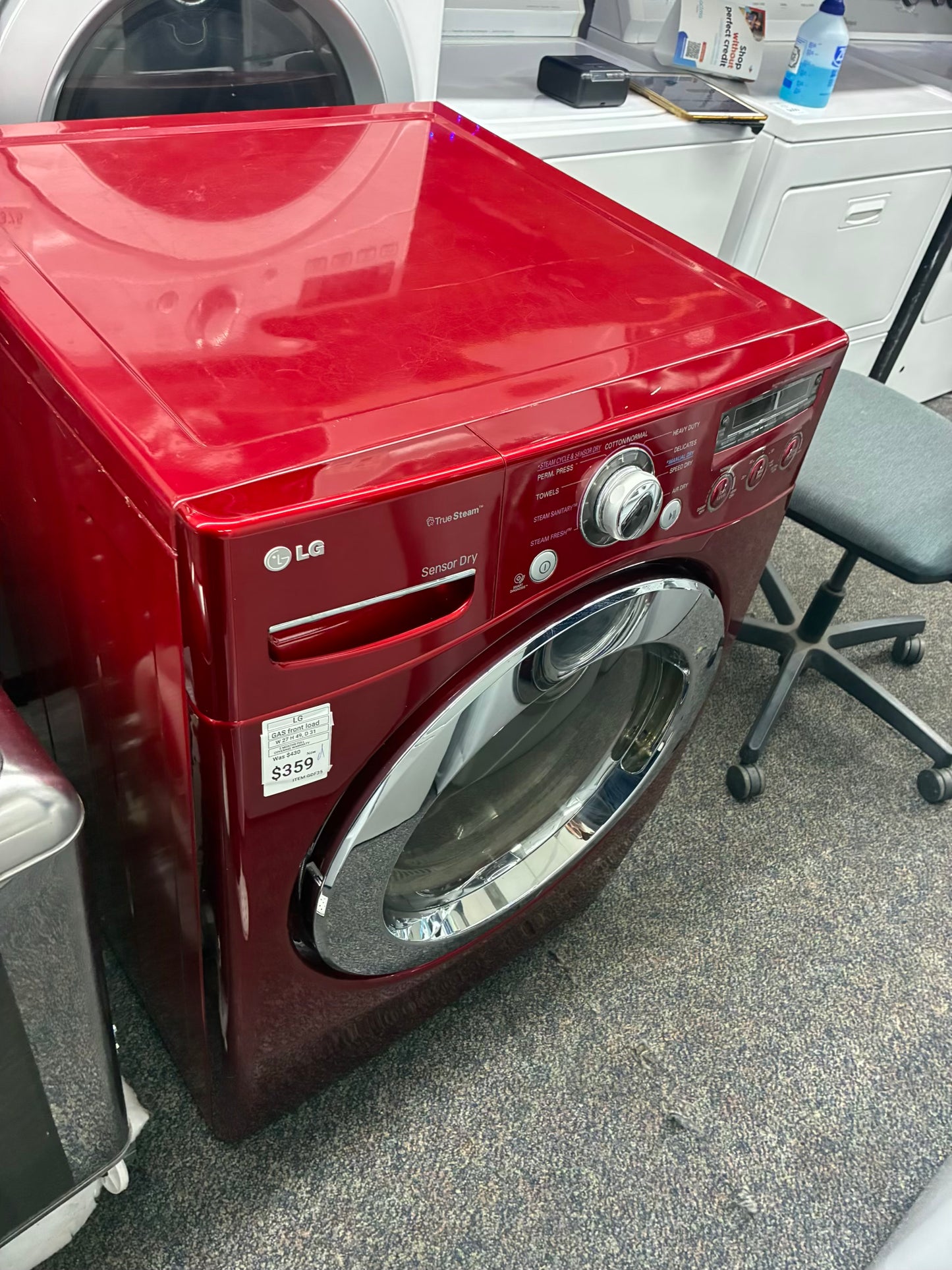LG gas dryer 27” large capacity red with steam option