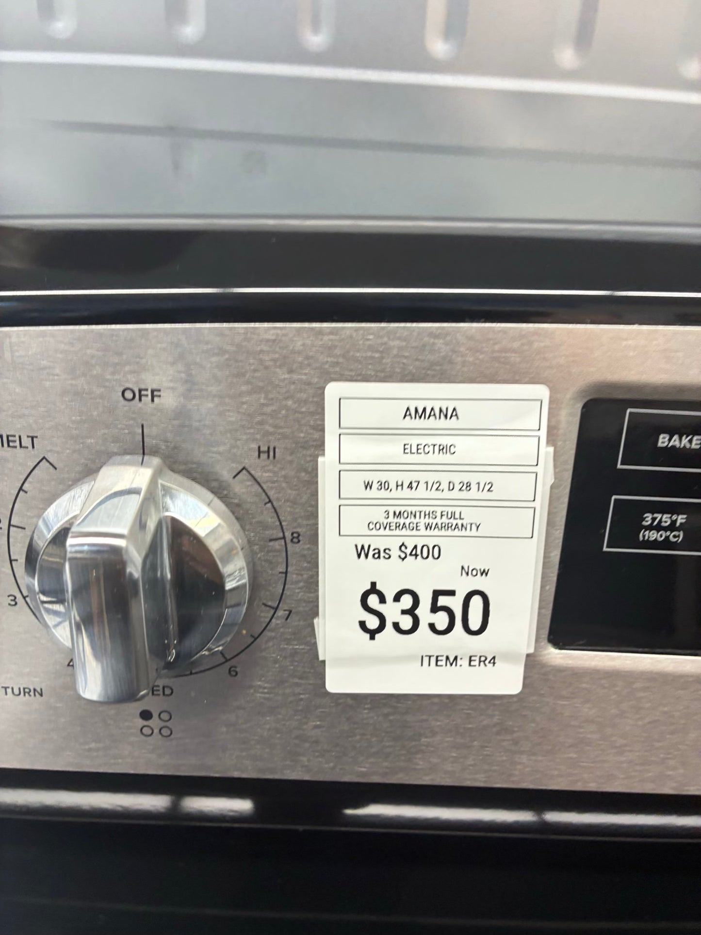 Amana electric white range 4 burner 30 inch stainless steel