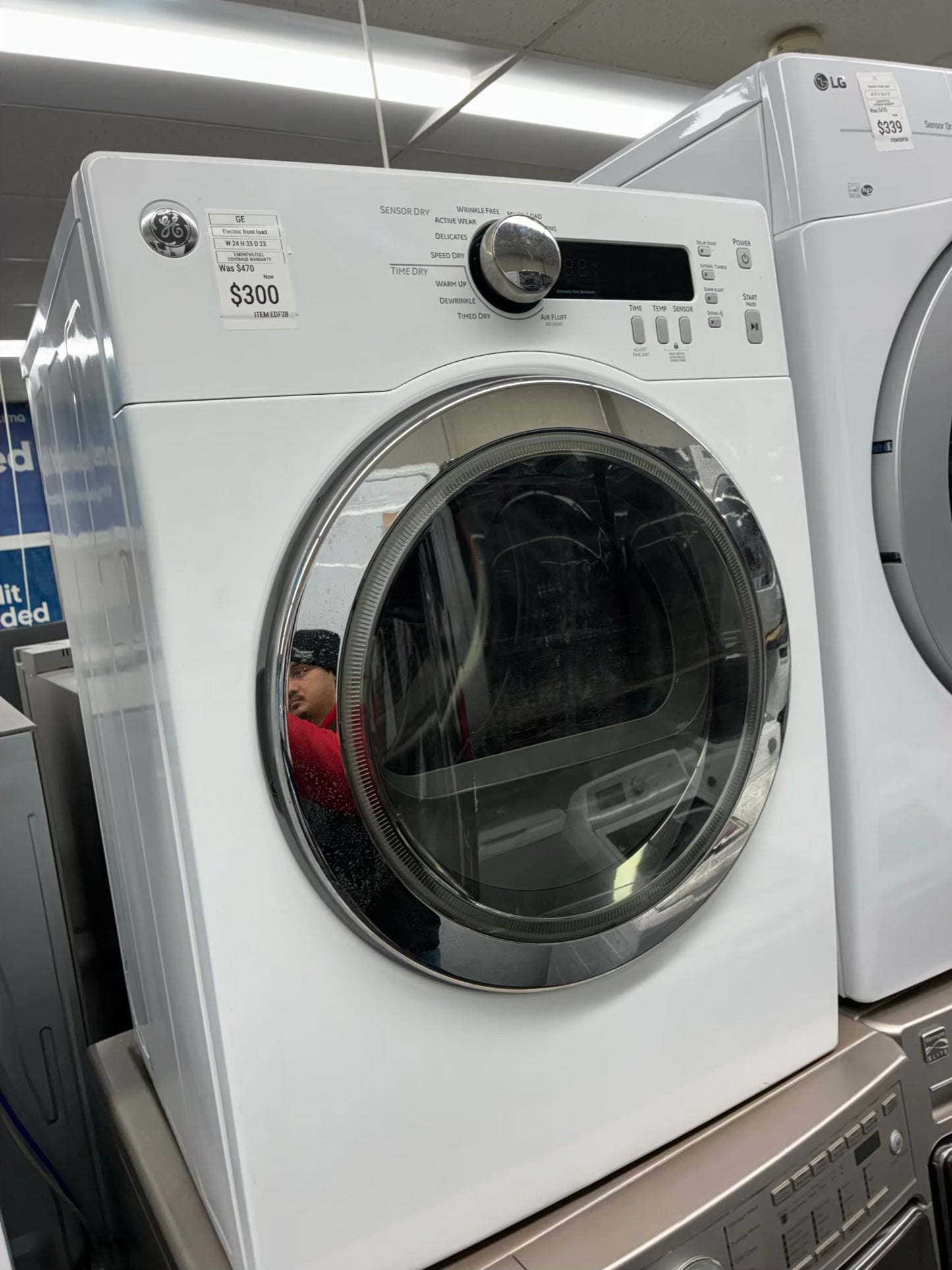 GE front load electric dryer 220v large capacity stackable 24”