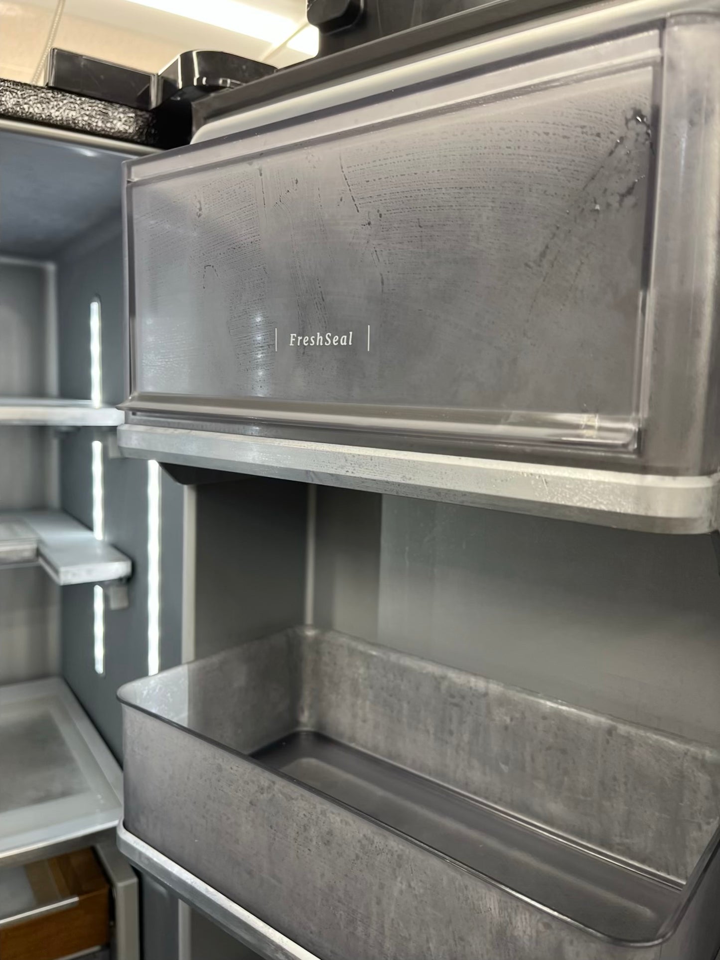 ^ Item: #RF94B Kitchen-Aid french door refrigerator counter deth slate stainless steel w/ ice maker 36” in