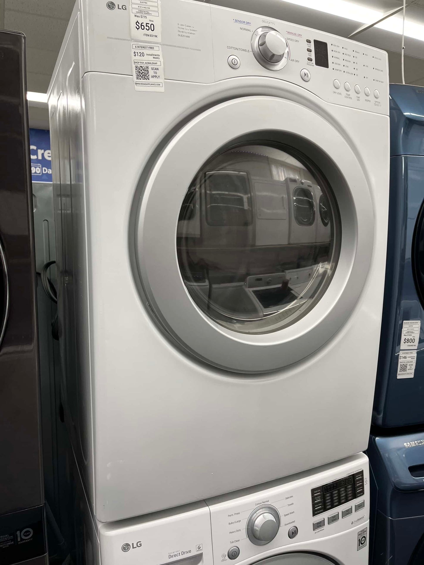 - Item: #ED19K LG high efficiency and electric dryer stainless steel drum front load ,stackable or side by side 27”