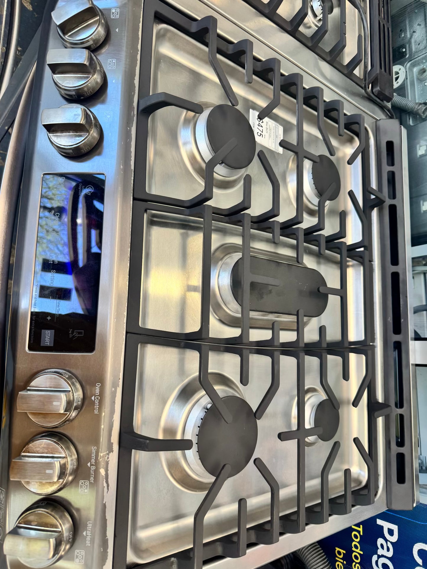 LG gas range stainless steel 5 burner sliding whit easy clean