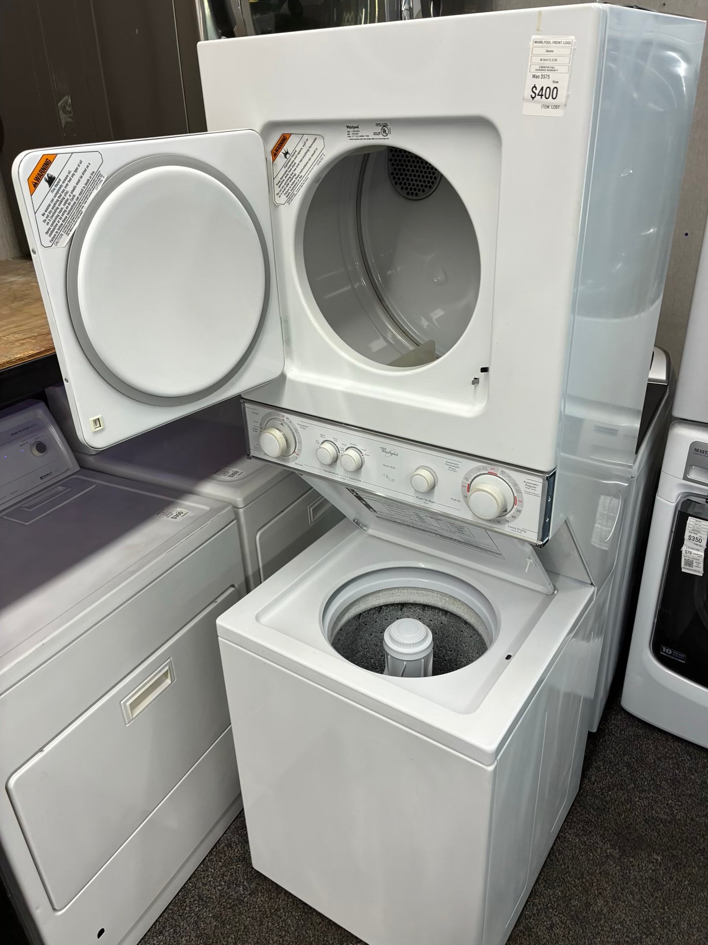 Whirlpool laundry center  washer and dryer set electric stackable 24”