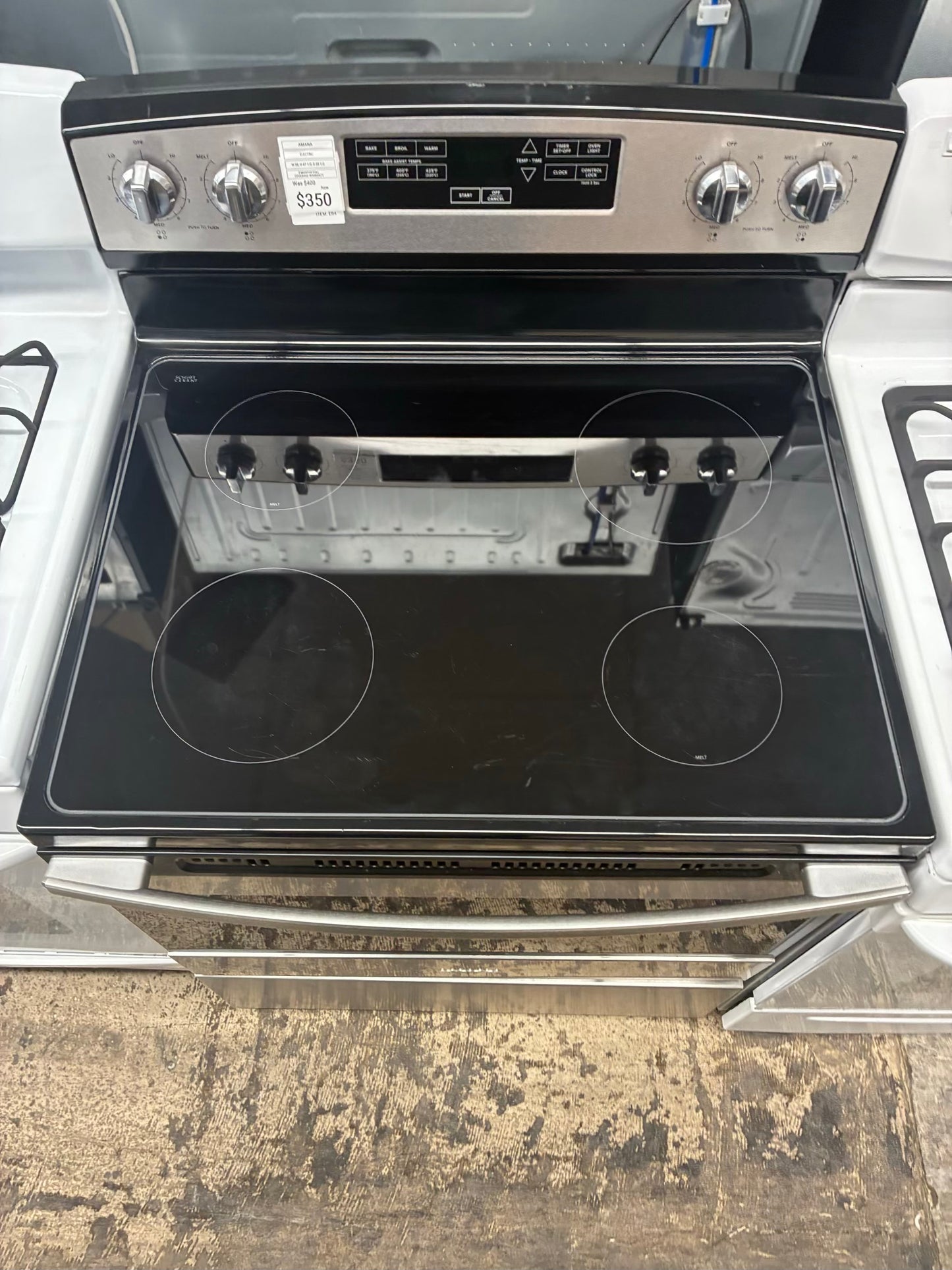 Amana electric white range 4 burner 30 inch stainless steel