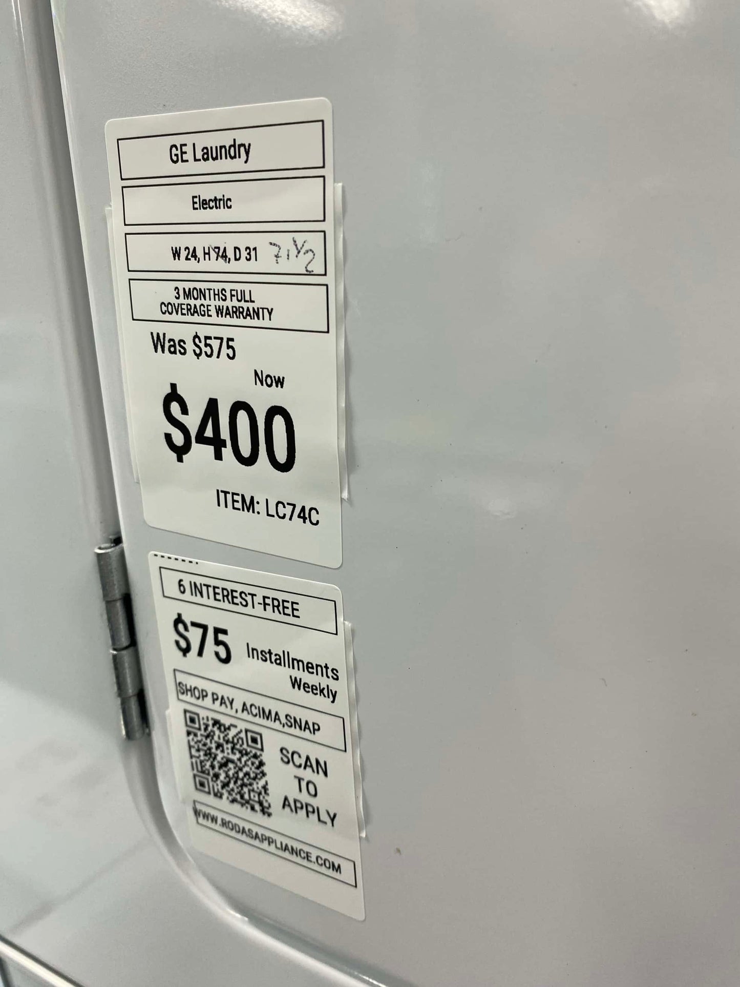 . Item: #LC74C whirlpool laundry center washer and dryer set electric 220v or 110v stackable 24”