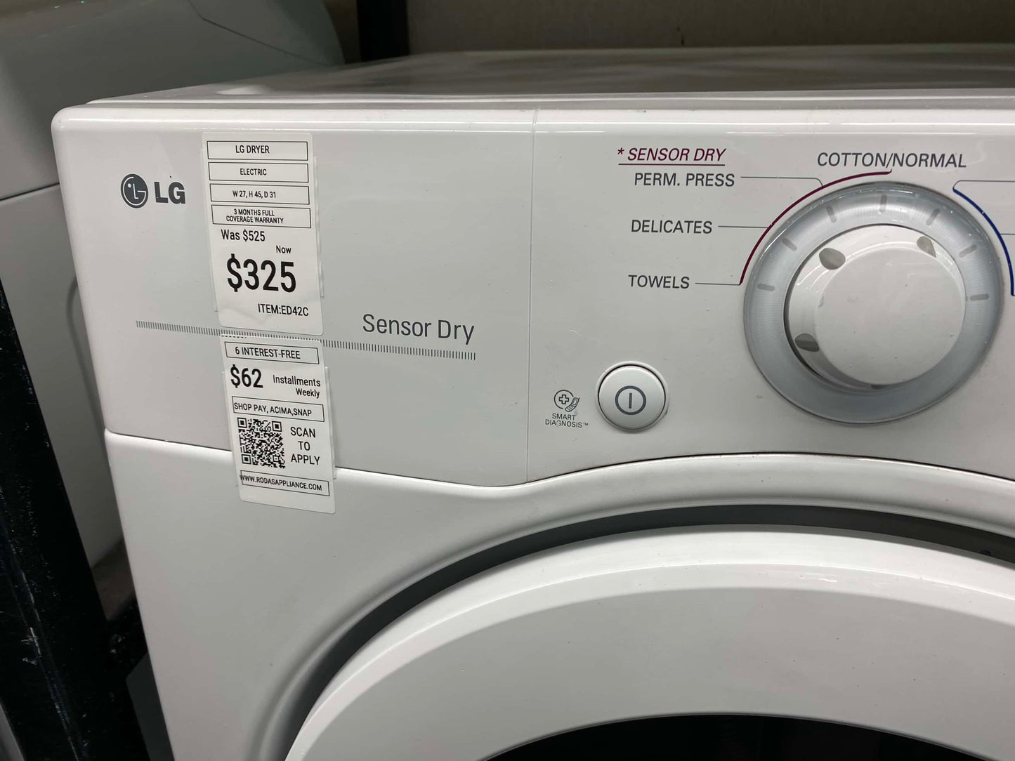 ITEM #ED42C LG front load electric dryer 220v large capacity stackable 27”