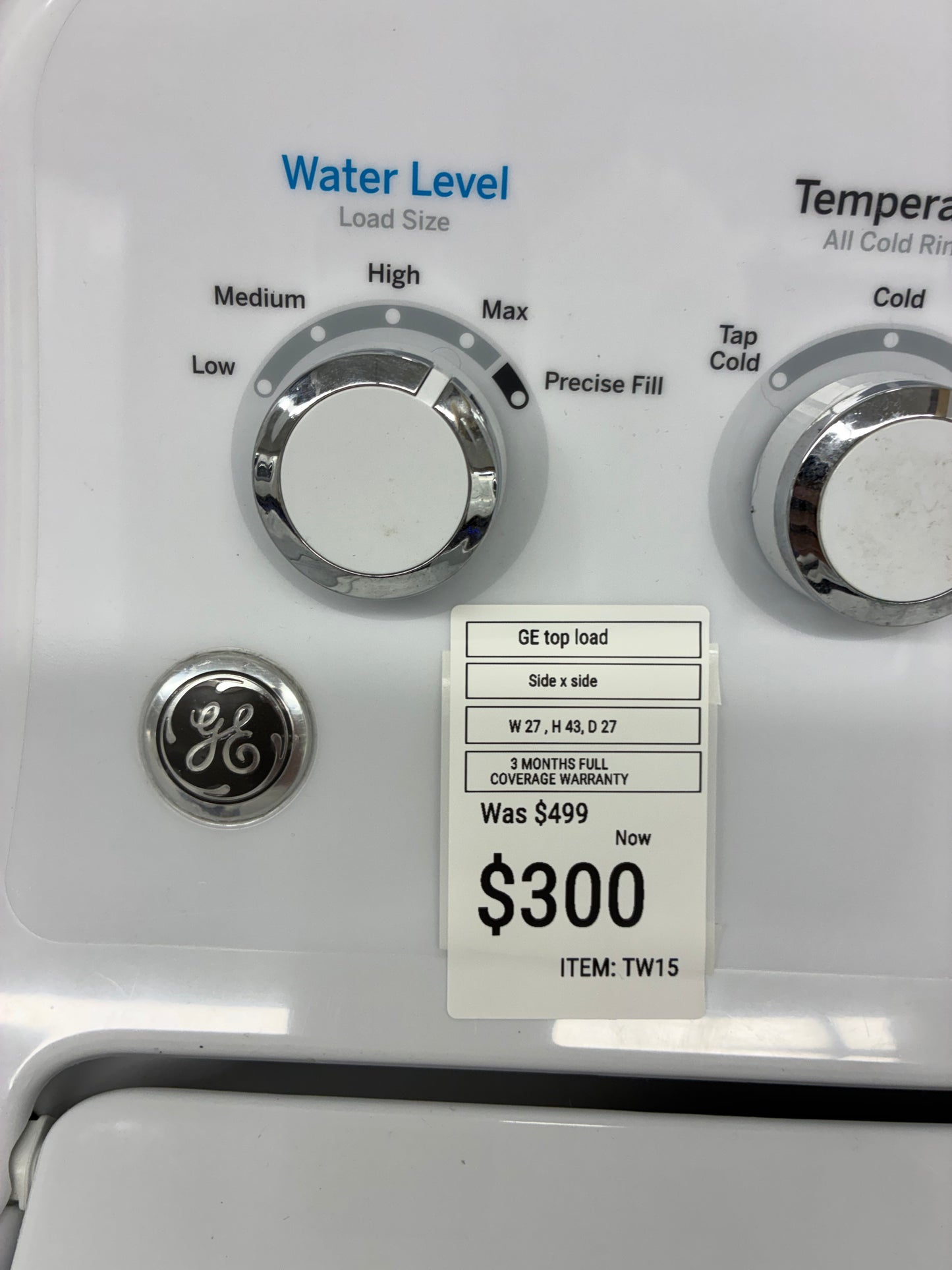 GE top load washer large capacity side x side 27”