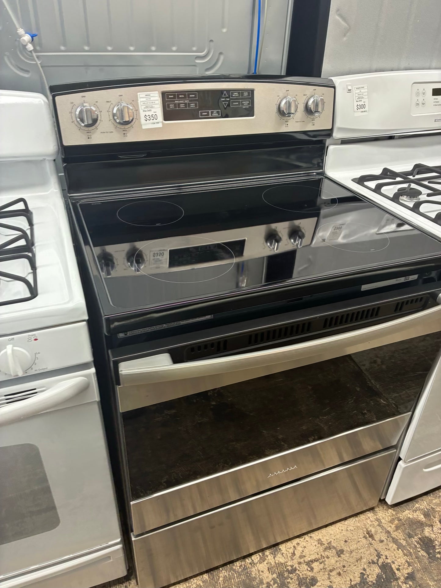 Amana electric white range 4 burner 30 inch stainless steel