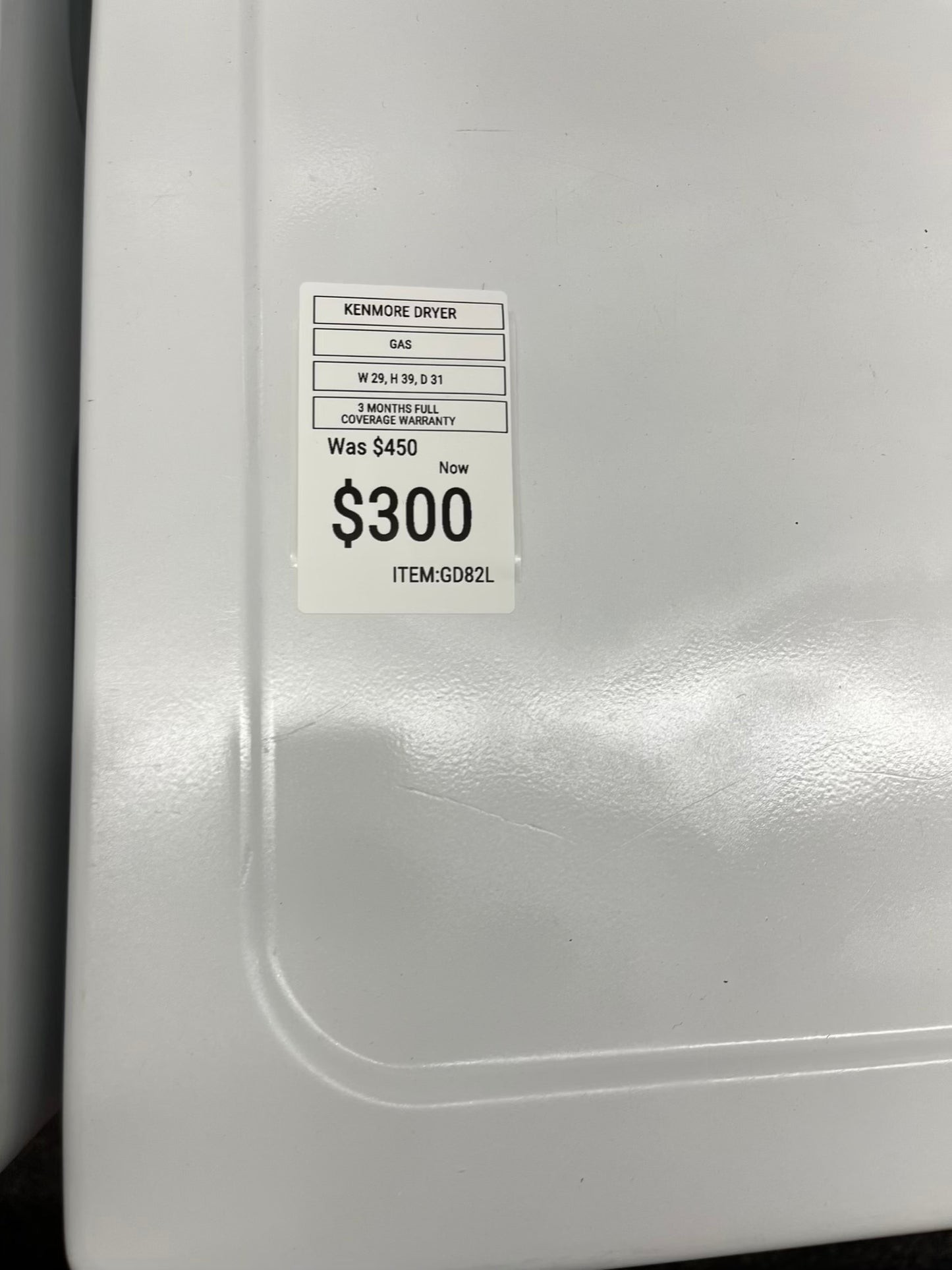 ^ ITEM #GD82L kenmore gas dryer Side x Side 29”