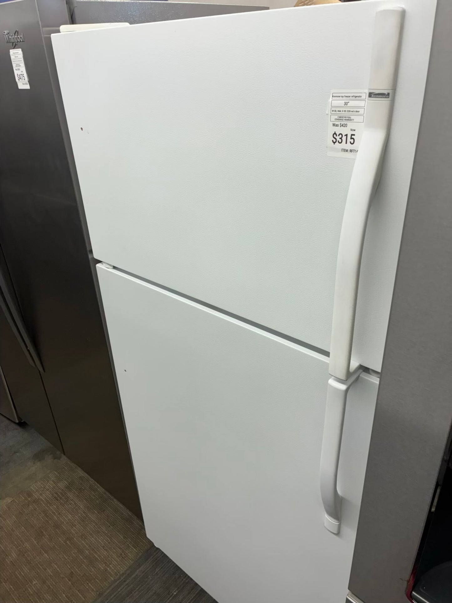 Kenmore Top Freezer Refrigerator 30” white