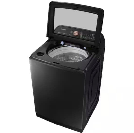 🔥HOT DEAL ★ Samsung Open Box 5.5 cu. ft. Smart High-Efficiency Top Load Washer with Impeller and Auto Dispense System and 7.4 cu. ft. Smart High-Efficiency Vented GAS Dryer with Steam Sanitize+ in Brushed Black WD816