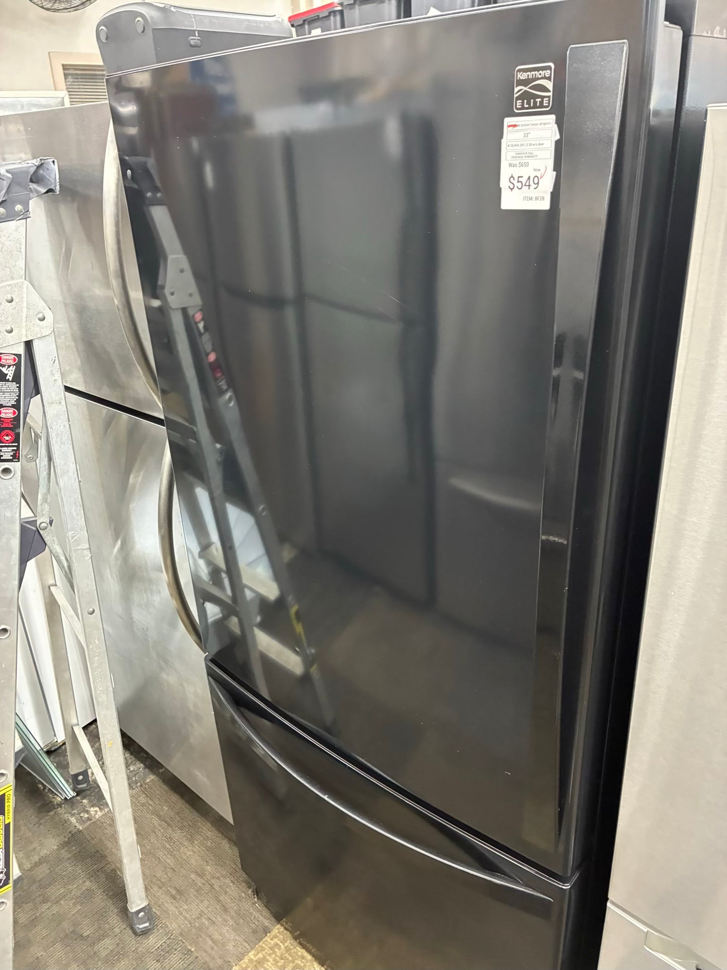 Kenmore bottom freezer refrigerator black 33”