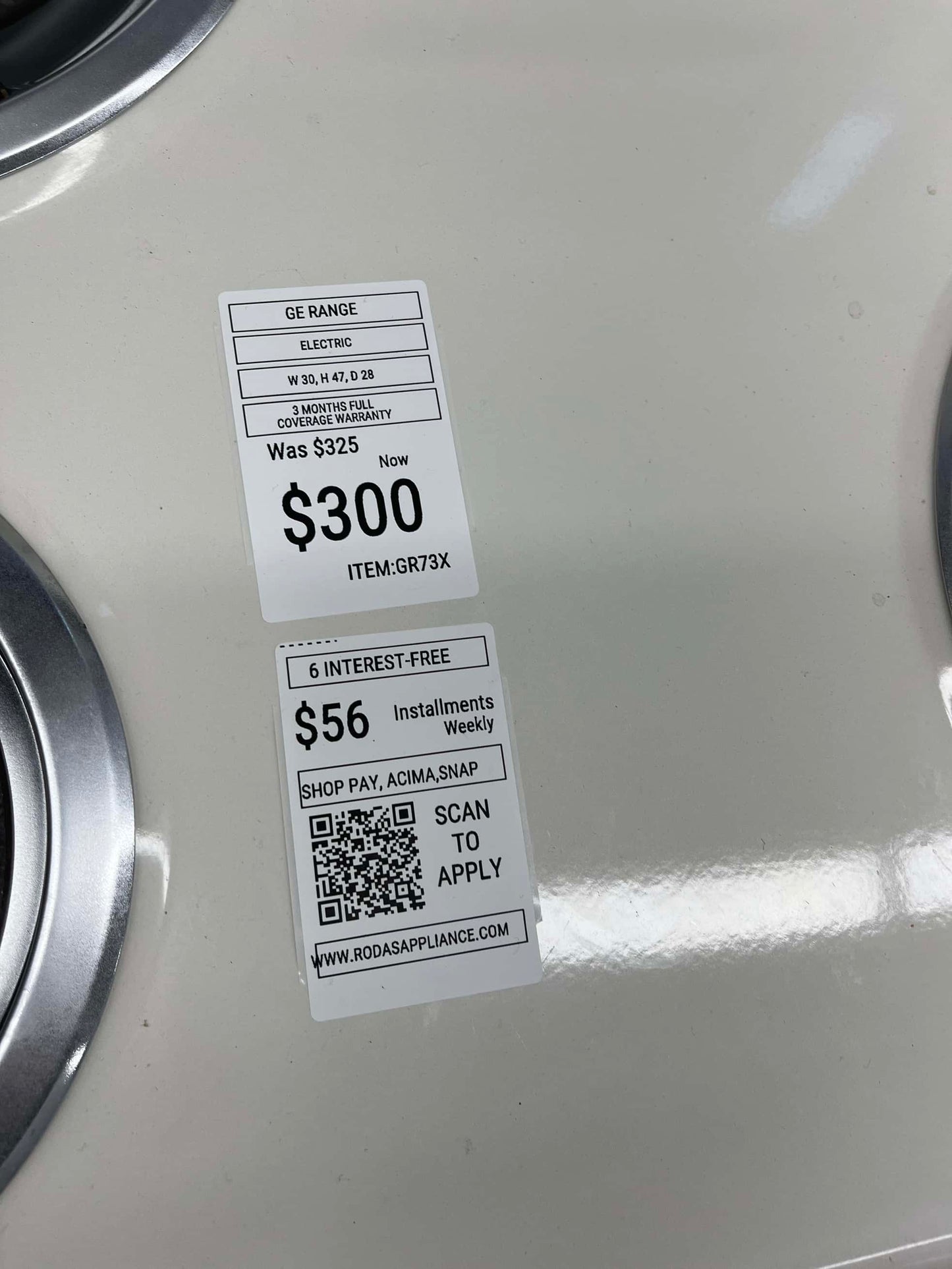 - Item: #GR73X GE electric range 4 burner range 30 in