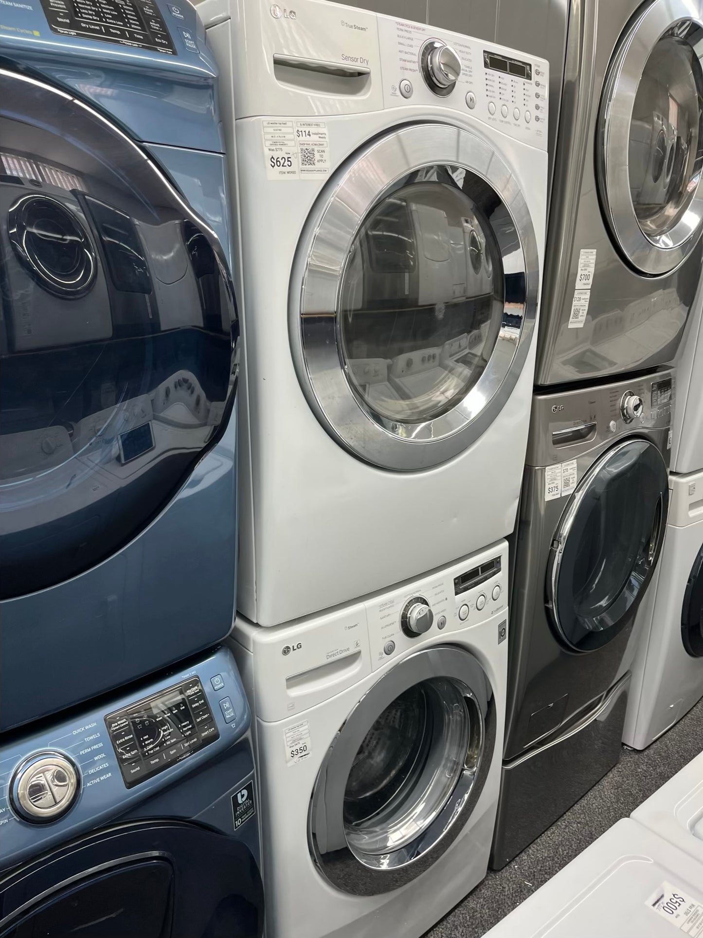 ^ ITEM #WD93D LG front load electric washer and dryer 220v stackable large capacity stainless steel drum 27 in D