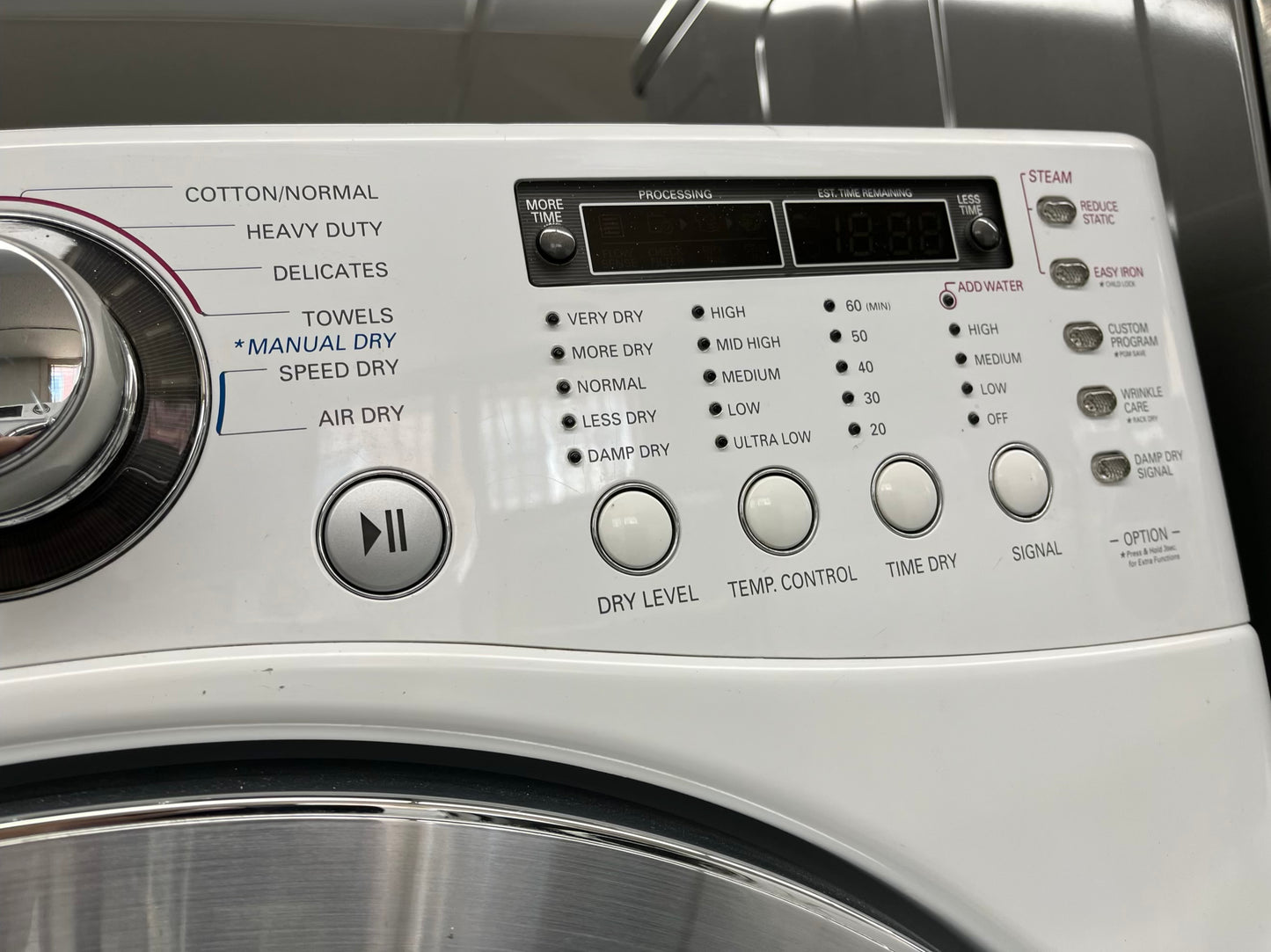 ^ ITEM #WD93D LG front load electric washer and dryer 220v stackable large capacity stainless steel drum 27 in D