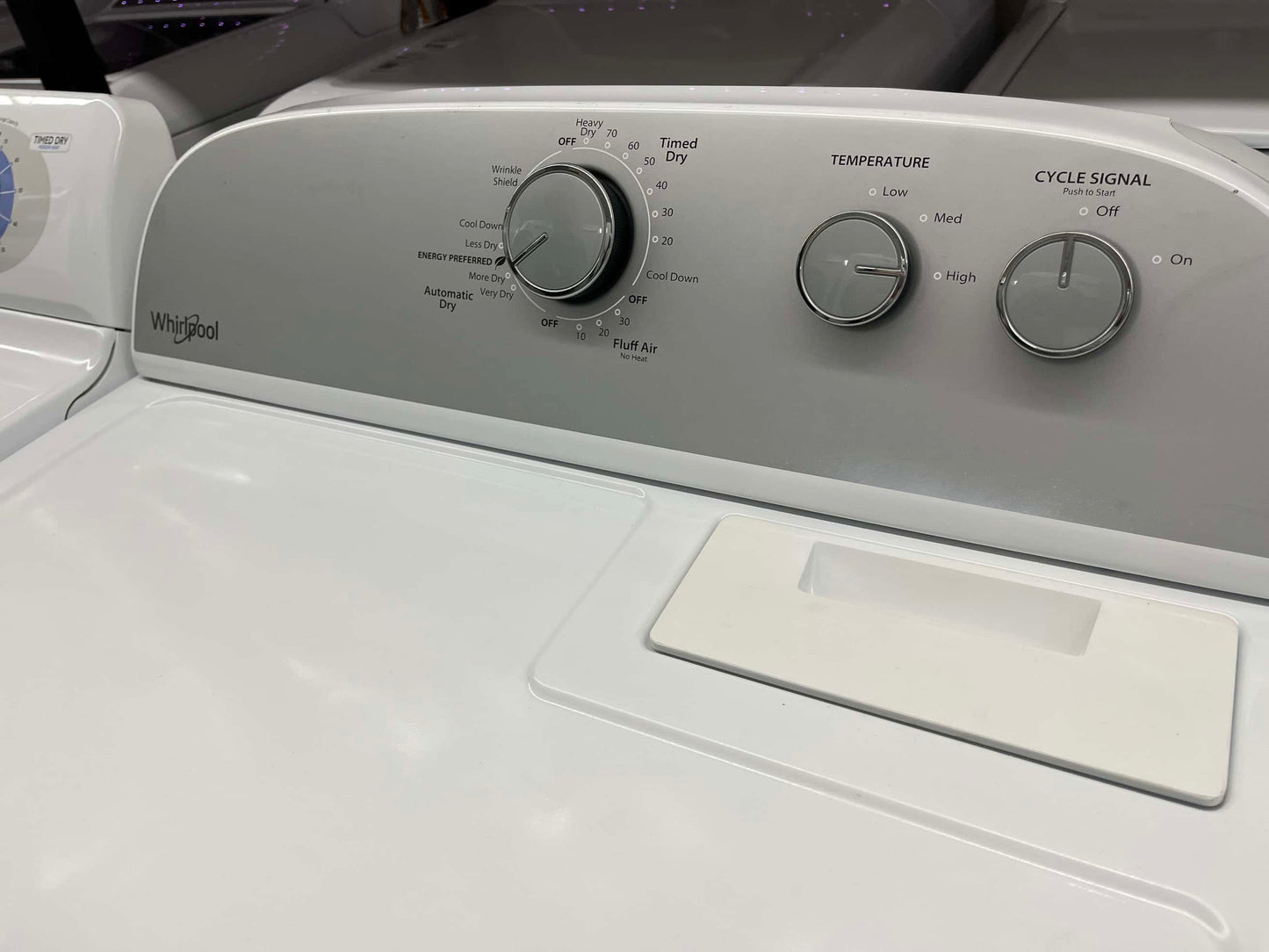 Item #ED73C whirlpool electric dryer stainless steel drum top load washer side by side 29”