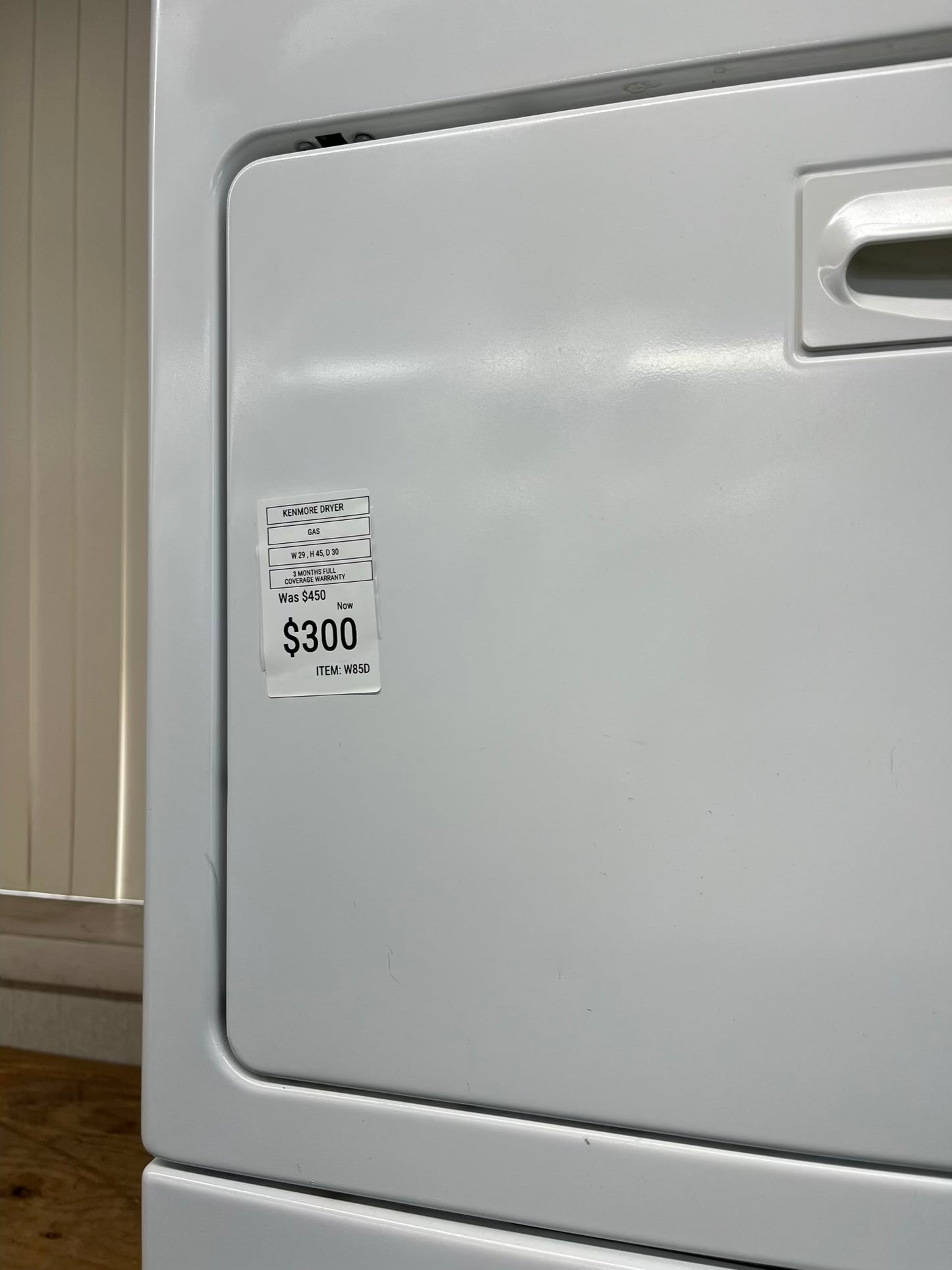^ ITEM #W85D Kenmore gas dryer Side x Side 29”