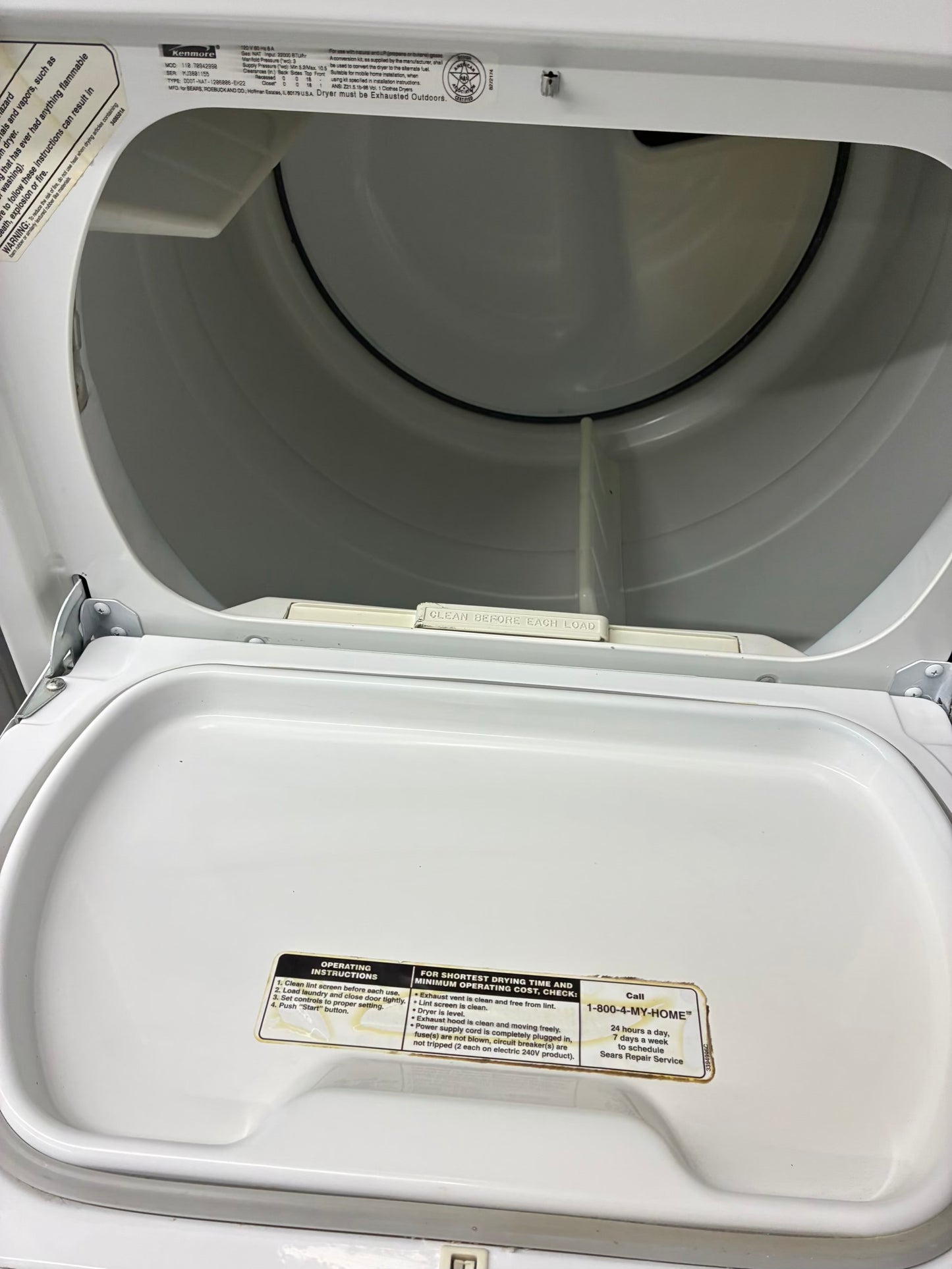Kenmore gas dryer Side x Side 27”