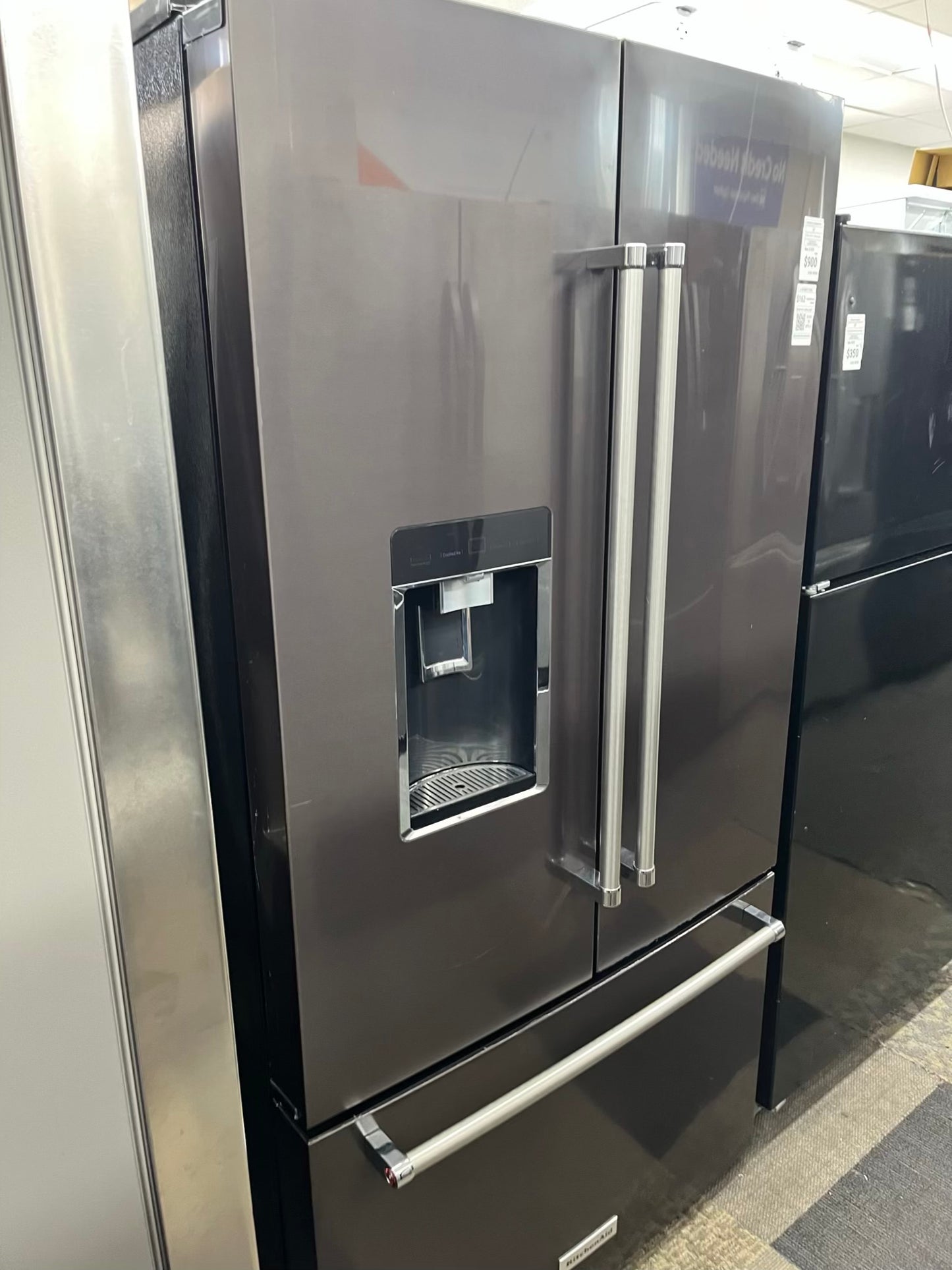 ^ Item: #RF94B Kitchen-Aid french door refrigerator counter deth slate stainless steel w/ ice maker 36” in