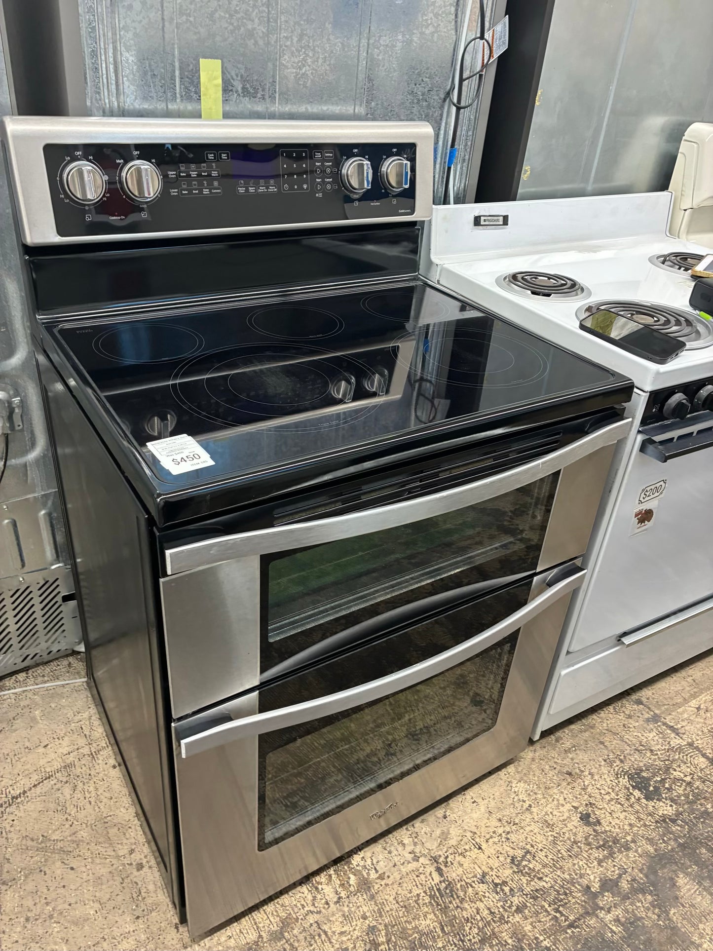 Whirlpool electric white range 5 burner 30 inch stainless steel double oven