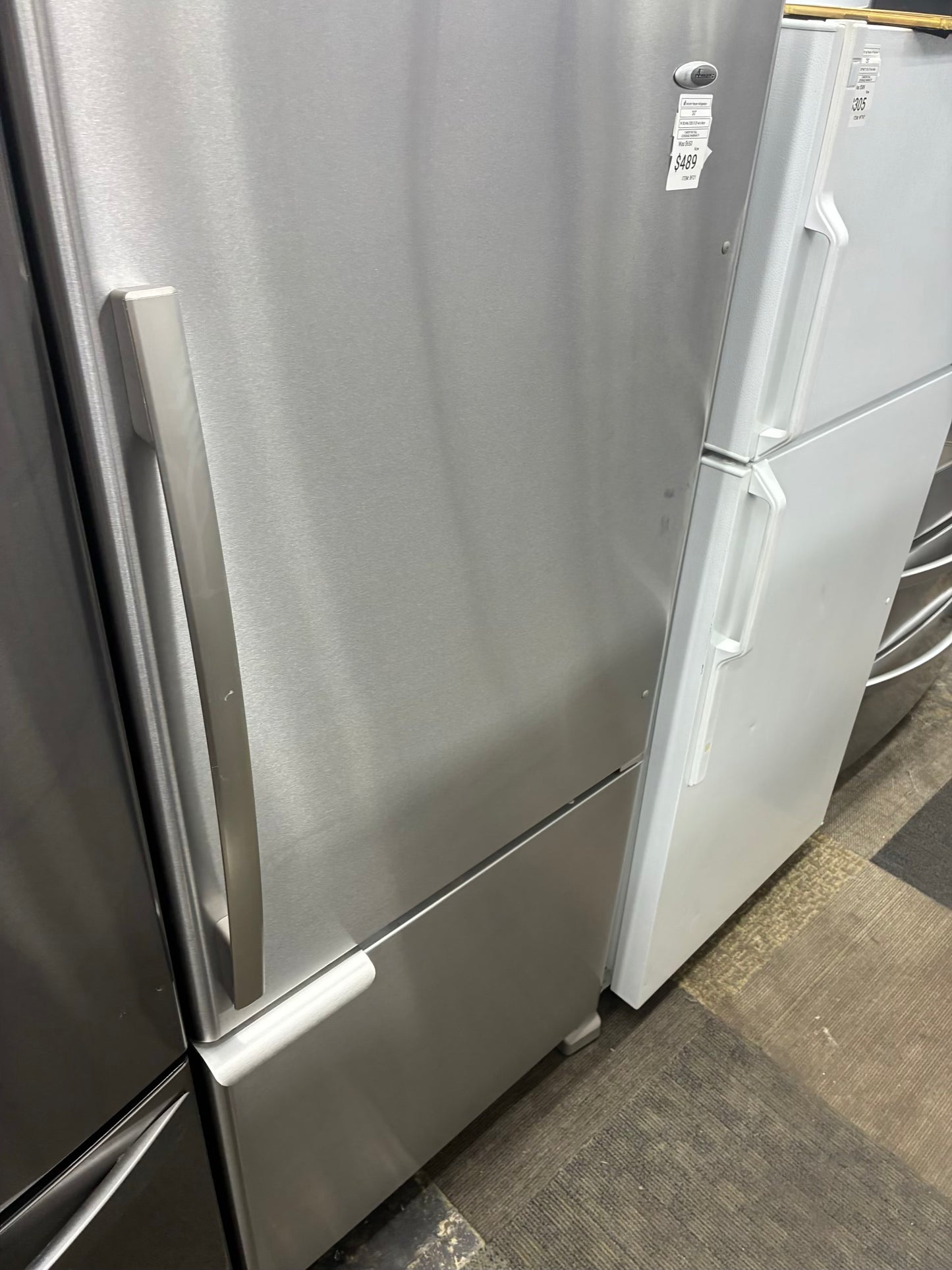 Amana bottom freezer refrigerator stainless steel 30”