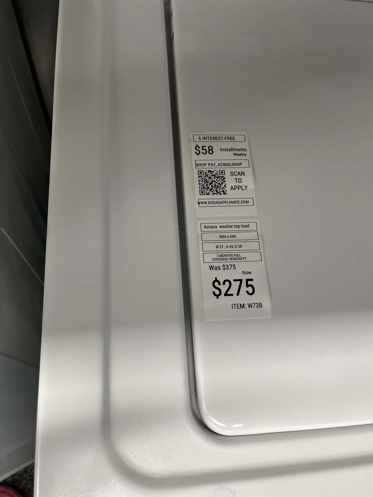 - ITEM #W73B Amana top load washer machine 27”