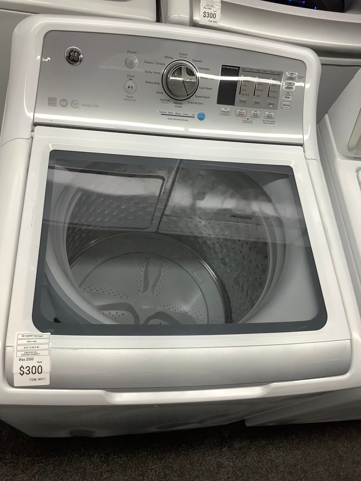 White GE washer top load