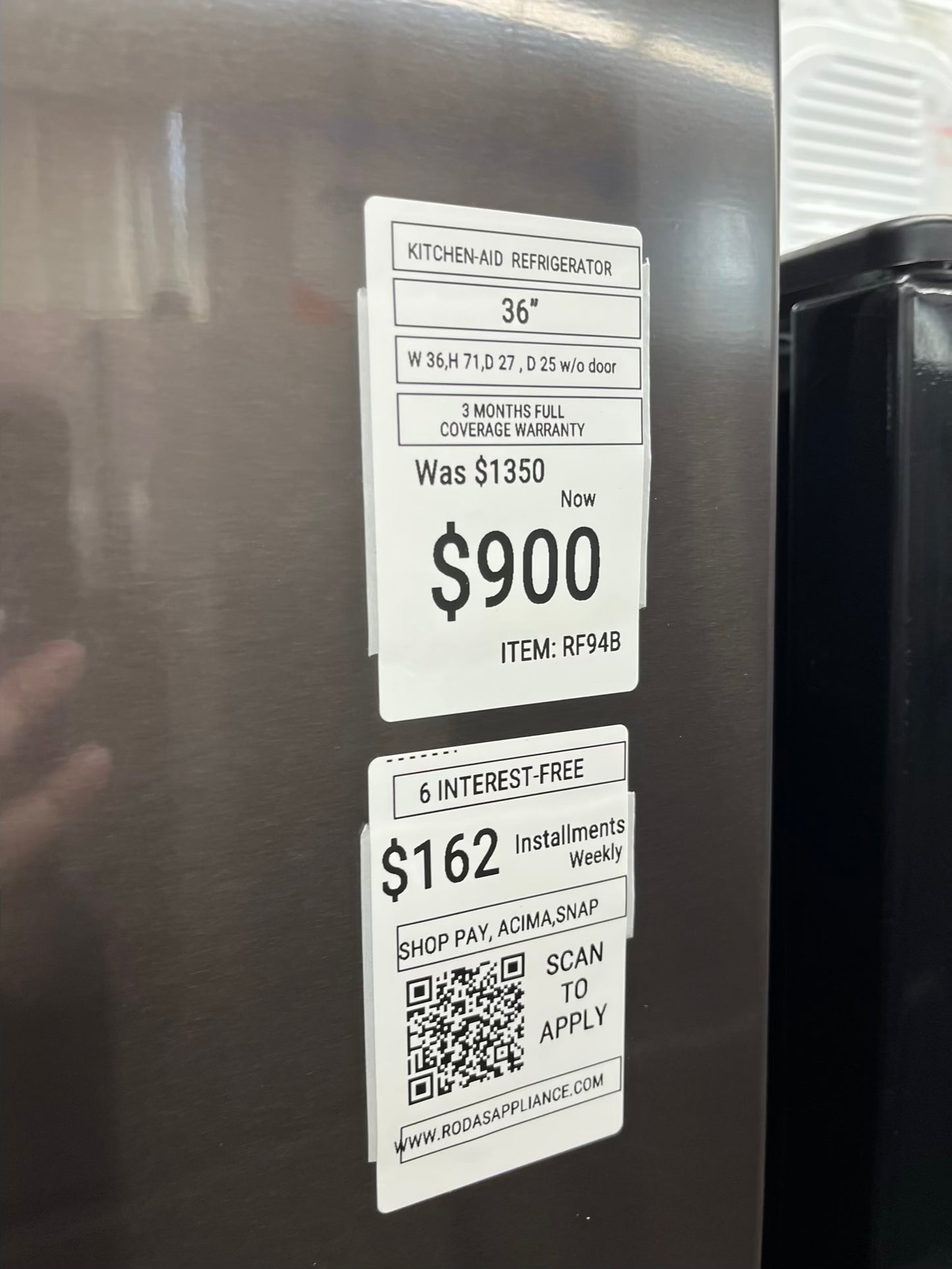 ^ Item: #RF94B Kitchen-Aid french door refrigerator counter deth slate stainless steel w/ ice maker 36” in