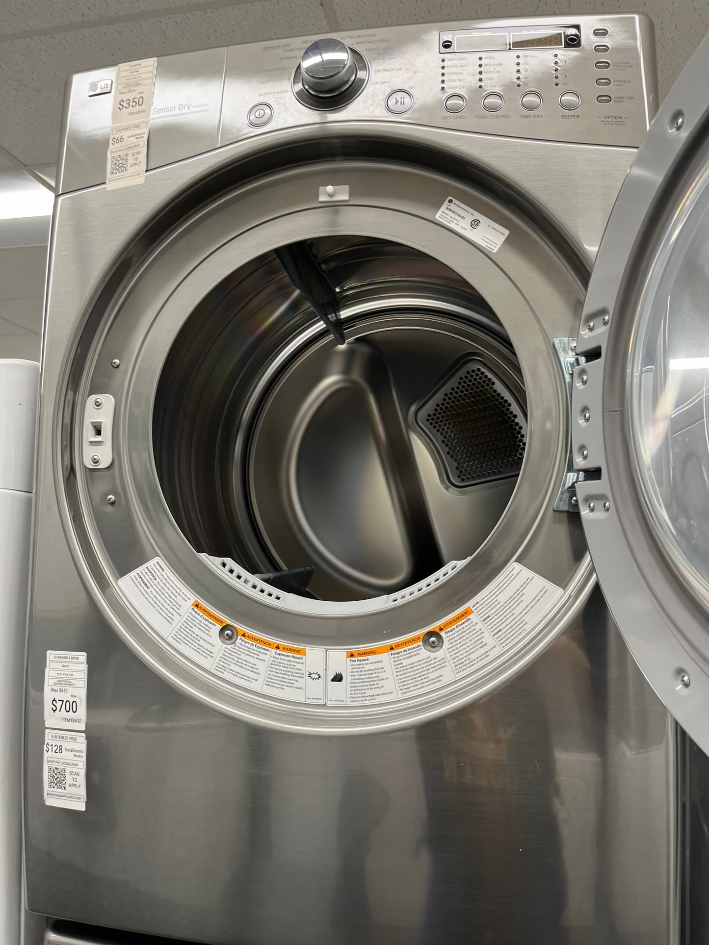 ^ ITEM #ED74F LG front load electric dryer 220v large capacity stackable 27”