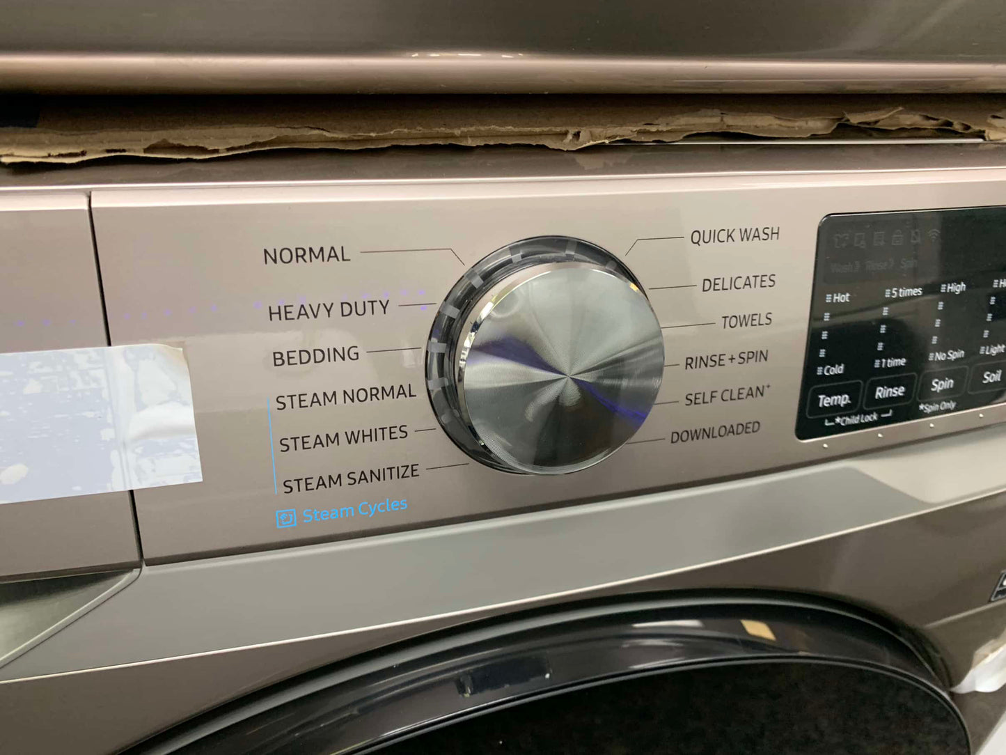 ★ Samsung Open Box 4.5 cu. ft. Smart High-Efficiency Front Load Washer with Super Speed & 7.5 cu. ft. Smart Stackable Vented electric Dryer with Steam Sanitize+ in champagne 27 in WD639