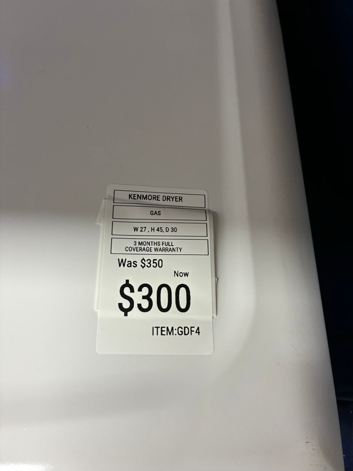 Kenmore gas dryer Side x Side 27”