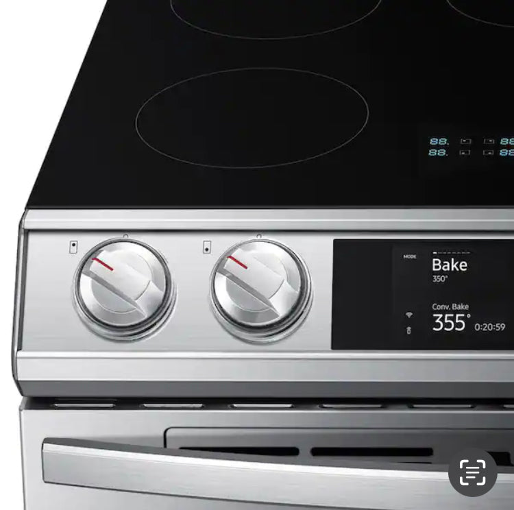~ ★  Samsung Open Box 6.3 cu. ft. 4-Burner Slide-In Electric Induction Range with Air Fry in Fingerprint induction Resistant Stainless Steel 30” in .