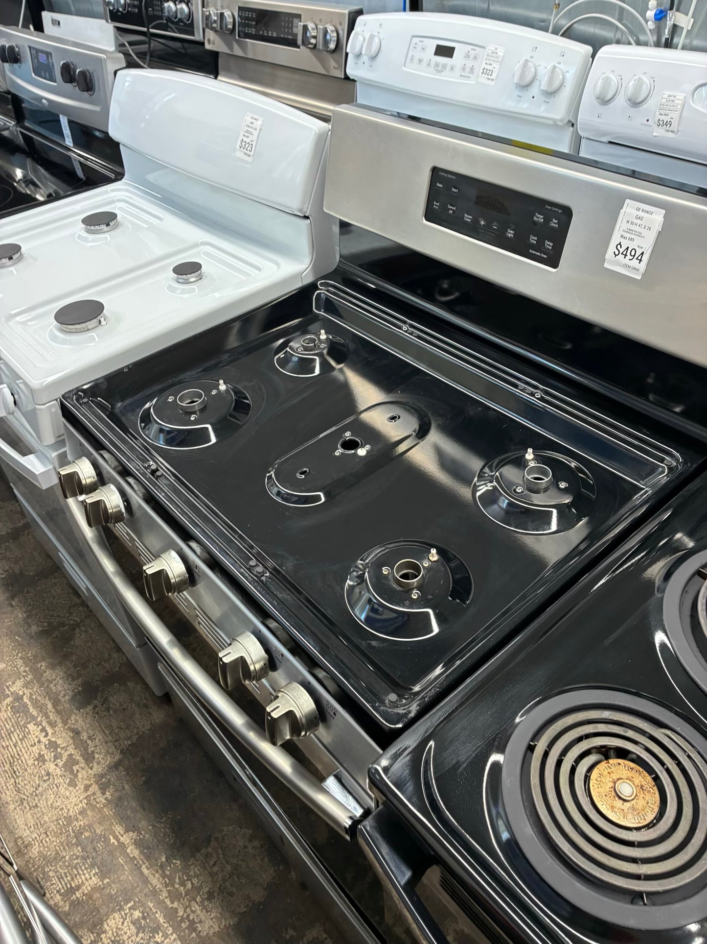 GE range 5 burner stainless steel 30”