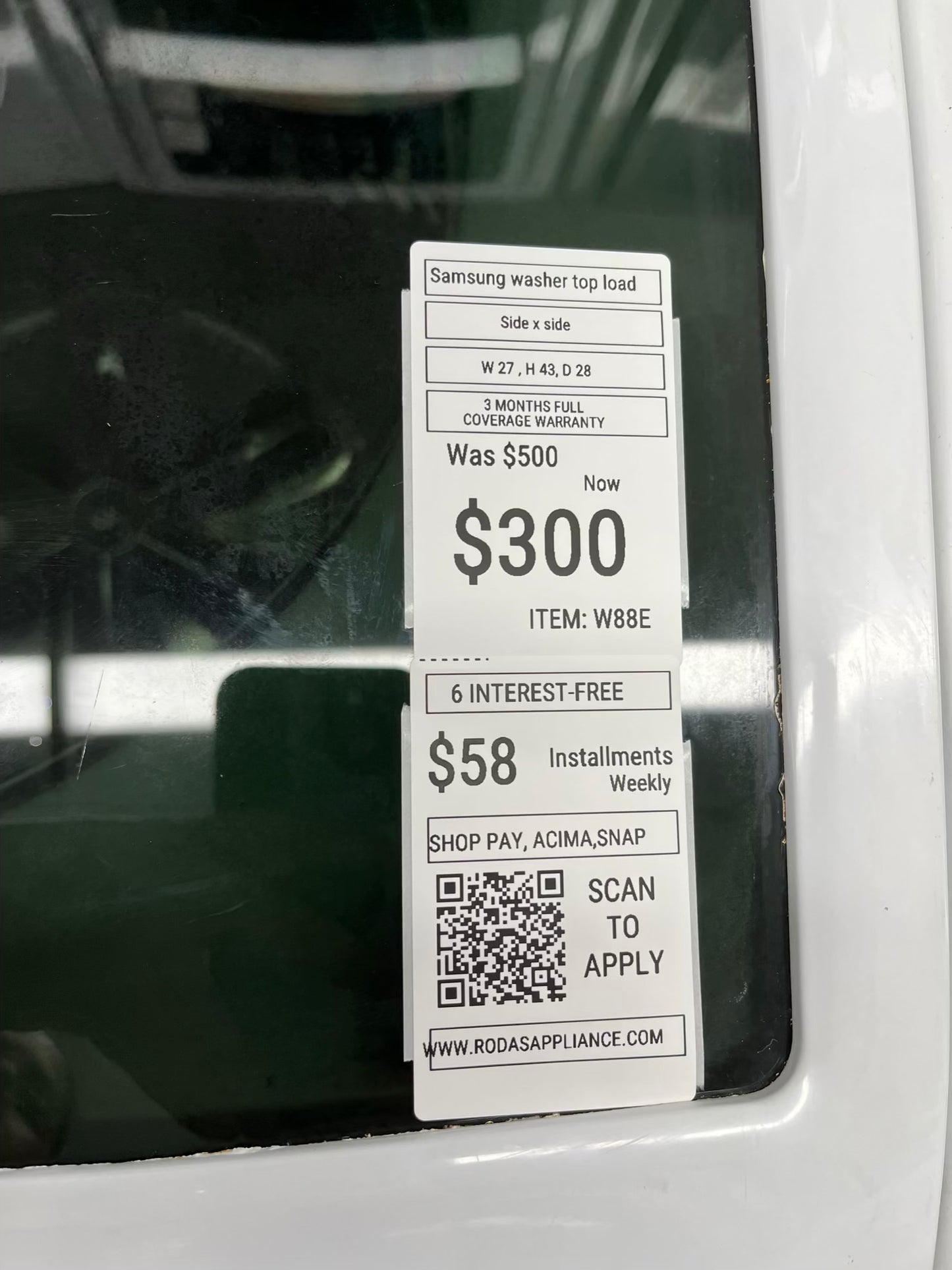 ^ ITEM #W88E Samsung top load washer large capacity side x side 27”