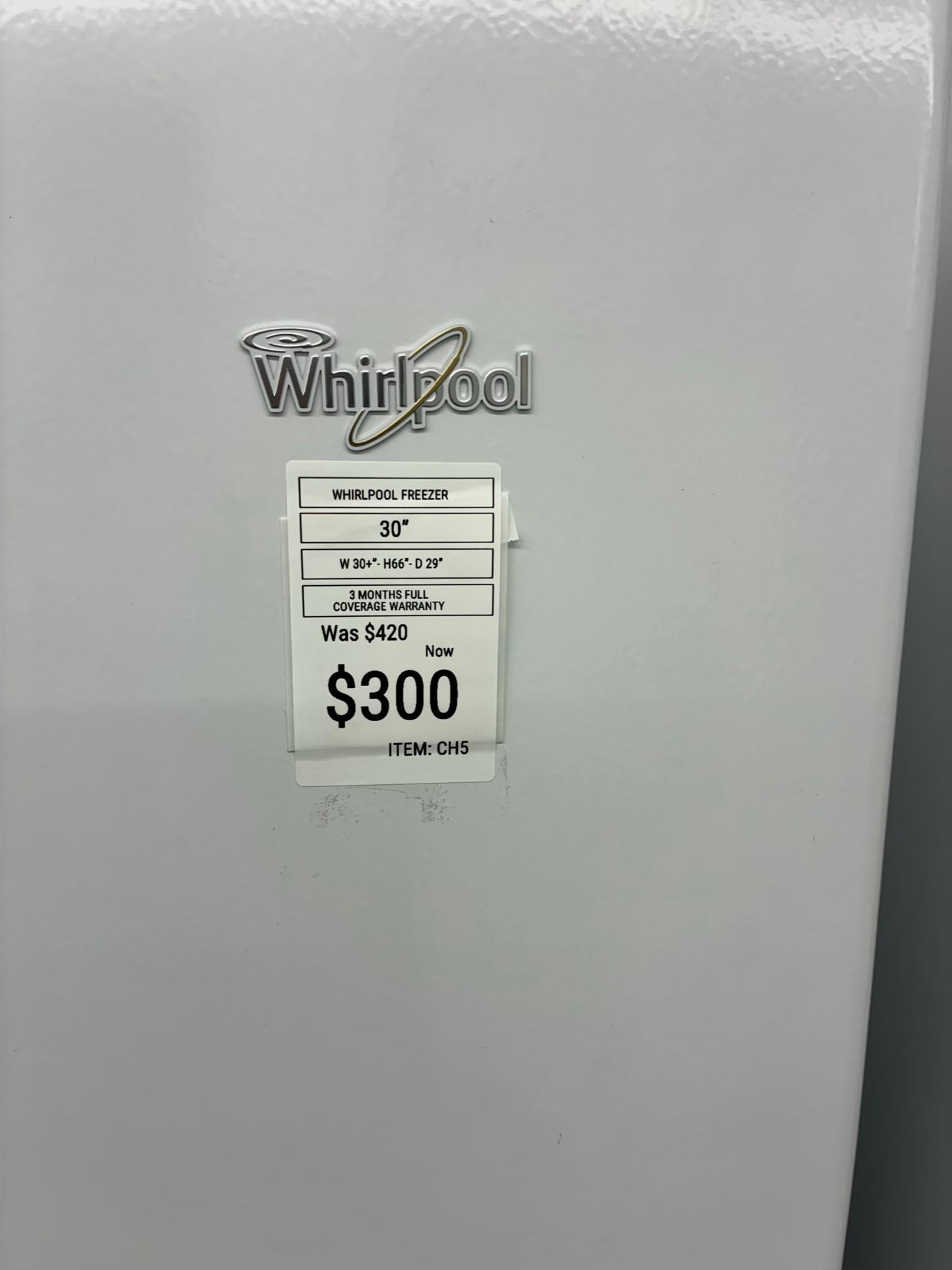 Whirlpool chest freezer white 30”