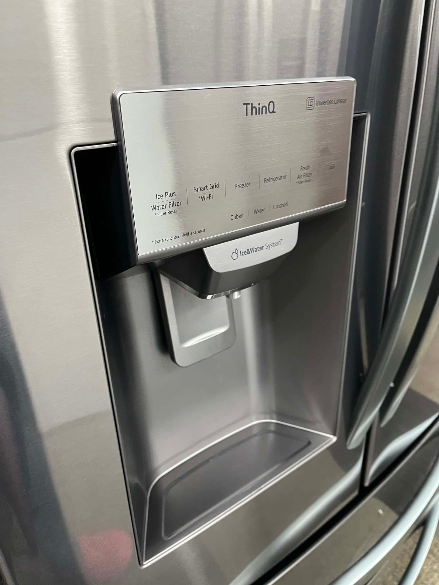 - ITEM: #RF49S LG four door refrigerator stainless steel 36” with water dispenser and ice maker inside