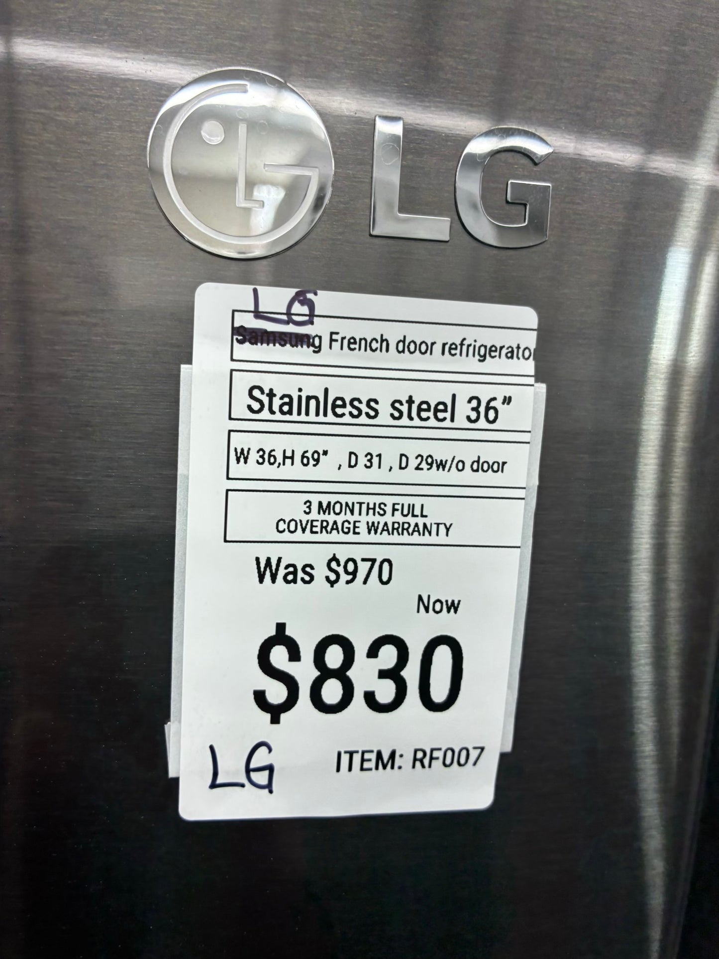 LG french door refrigerator slate stainless steel with ice maker 36”